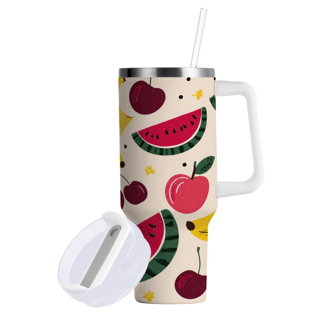 30 oz Insulated Stainless Steel Tumbler Double Wall Stainless Steel Tumbler with 2-Way Drinking Watermelon and Cherries M579U