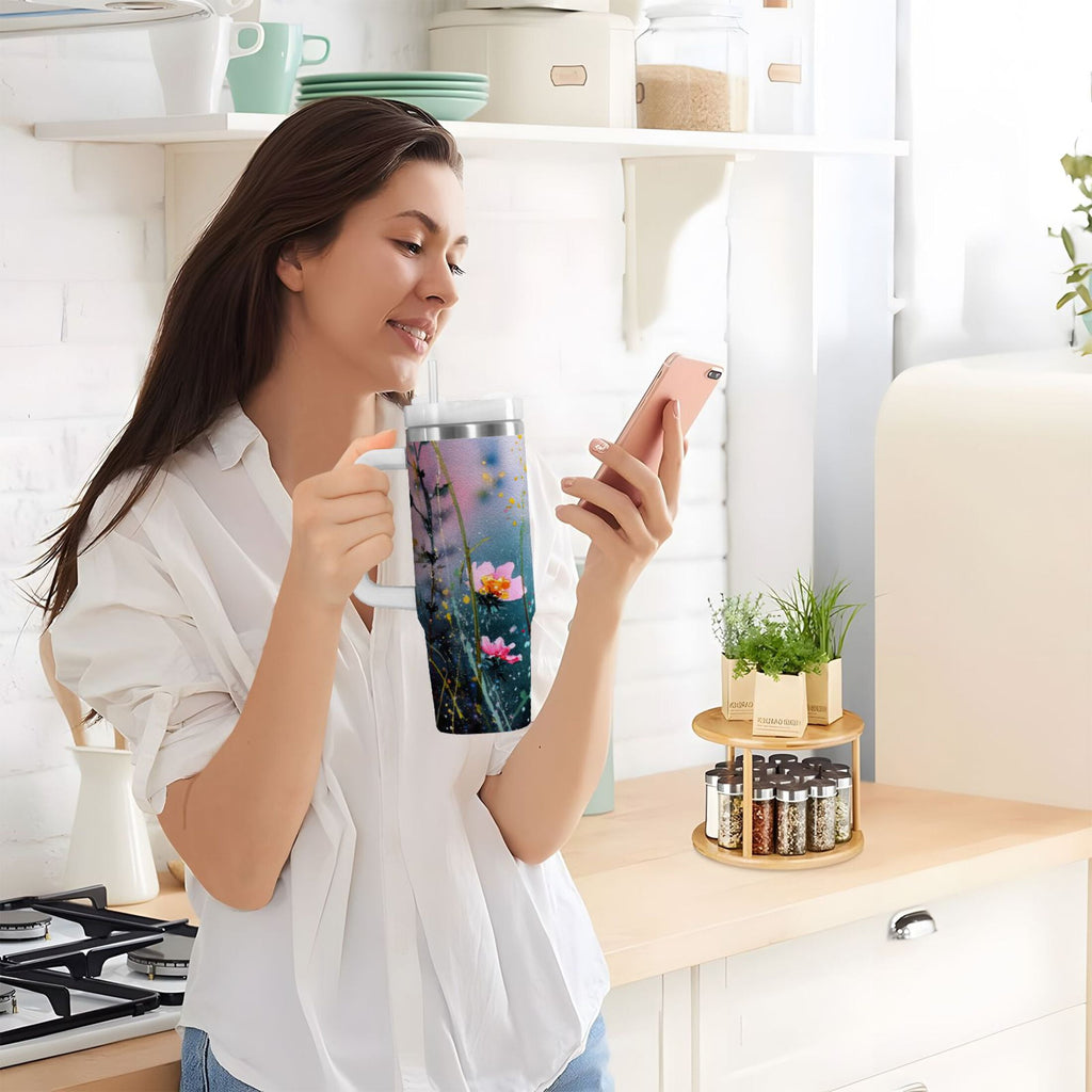 40 oz Insulated Stainless Steel Tumbler Double Wall Stainless Steel Tumbler with 2-Way Drinking Abstract Wildflowers M504D