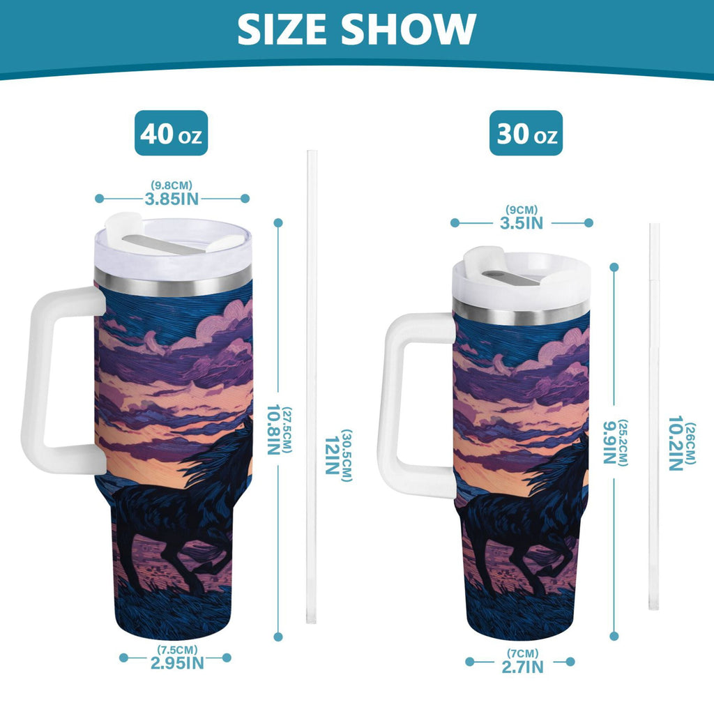 40 oz Insulated Stainless Steel Tumbler Double Wall Stainless Steel Tumbler with 2-Way Drinking Wild Horses Running M506K