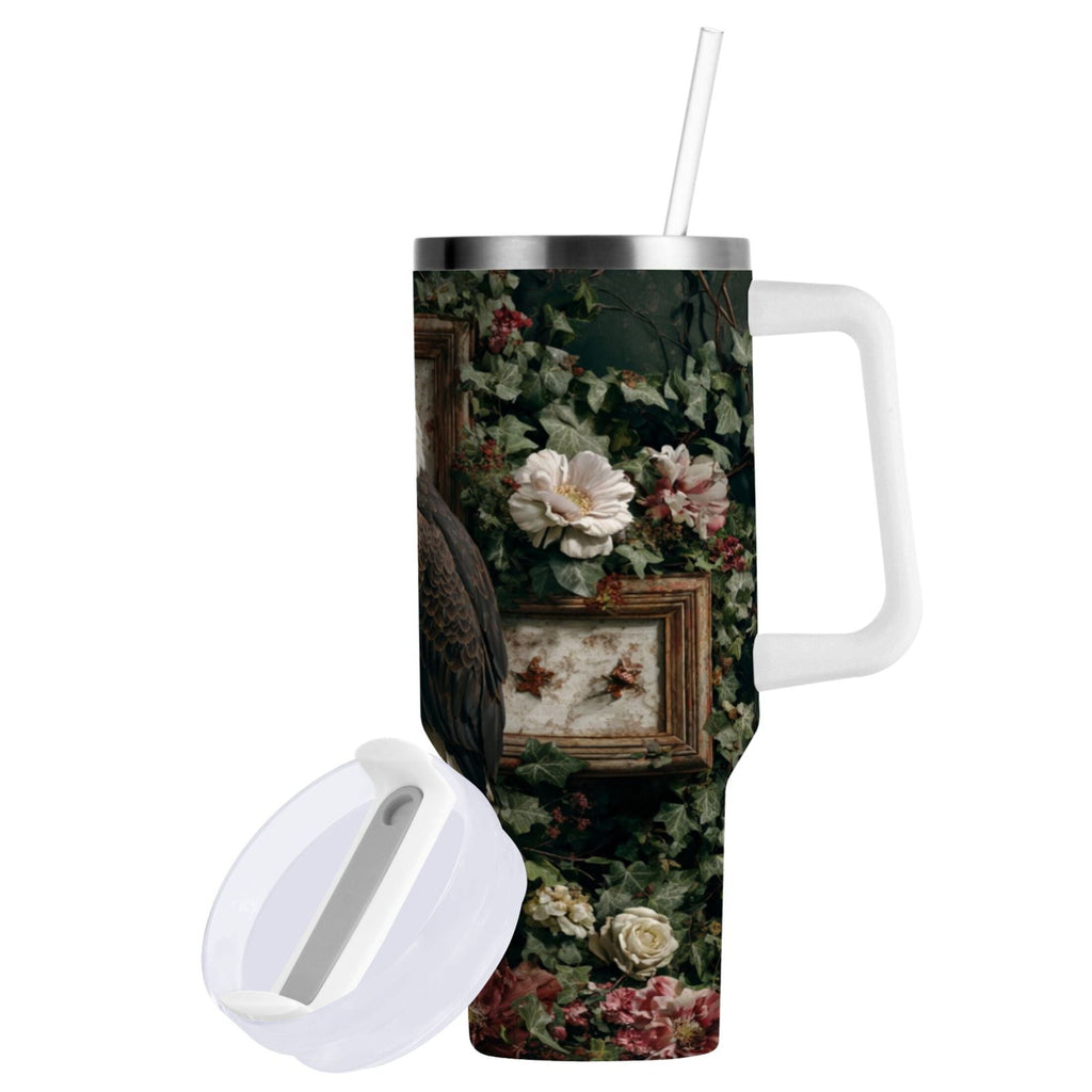 30 oz Insulated Stainless Steel Tumbler Double Wall Stainless Steel Tumbler with 2-Way Drinking Wreath and Bald Eagle M668B