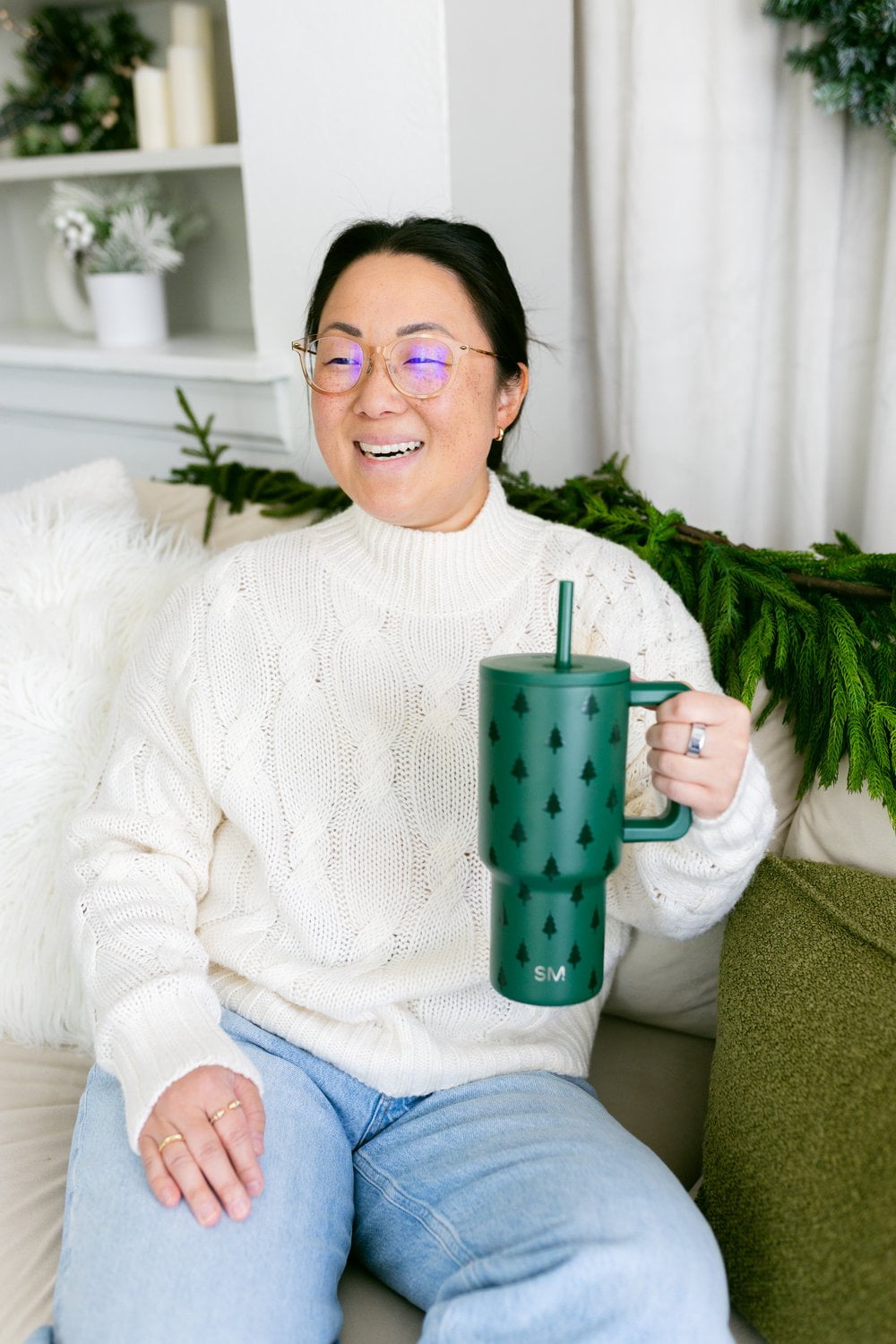 Simple Modern 30 fl oz Insulated Stainless Steel Trek Tumbler with Straw Lid | Seaglass Sage and Cream Checkmate M690P