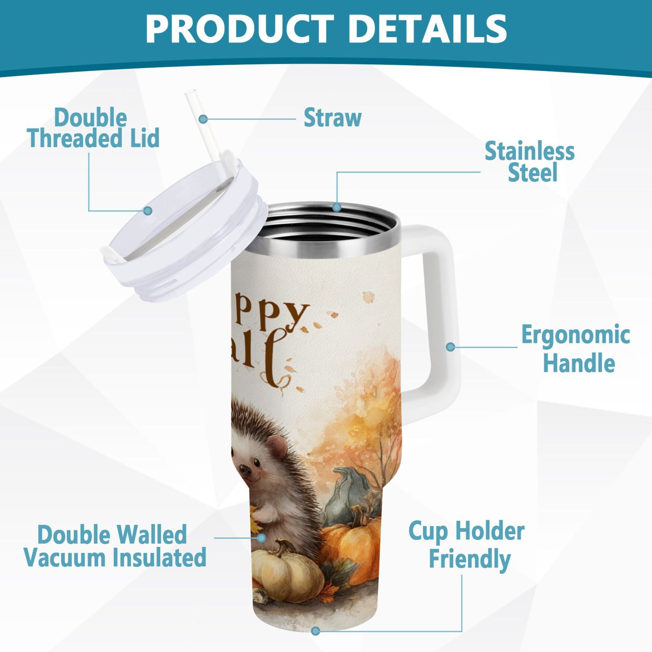 30 oz Insulated Stainless Steel Tumbler Double Wall Stainless Steel Tumbler with 2-Way Drinking Cute Little Hedgehog M625Z