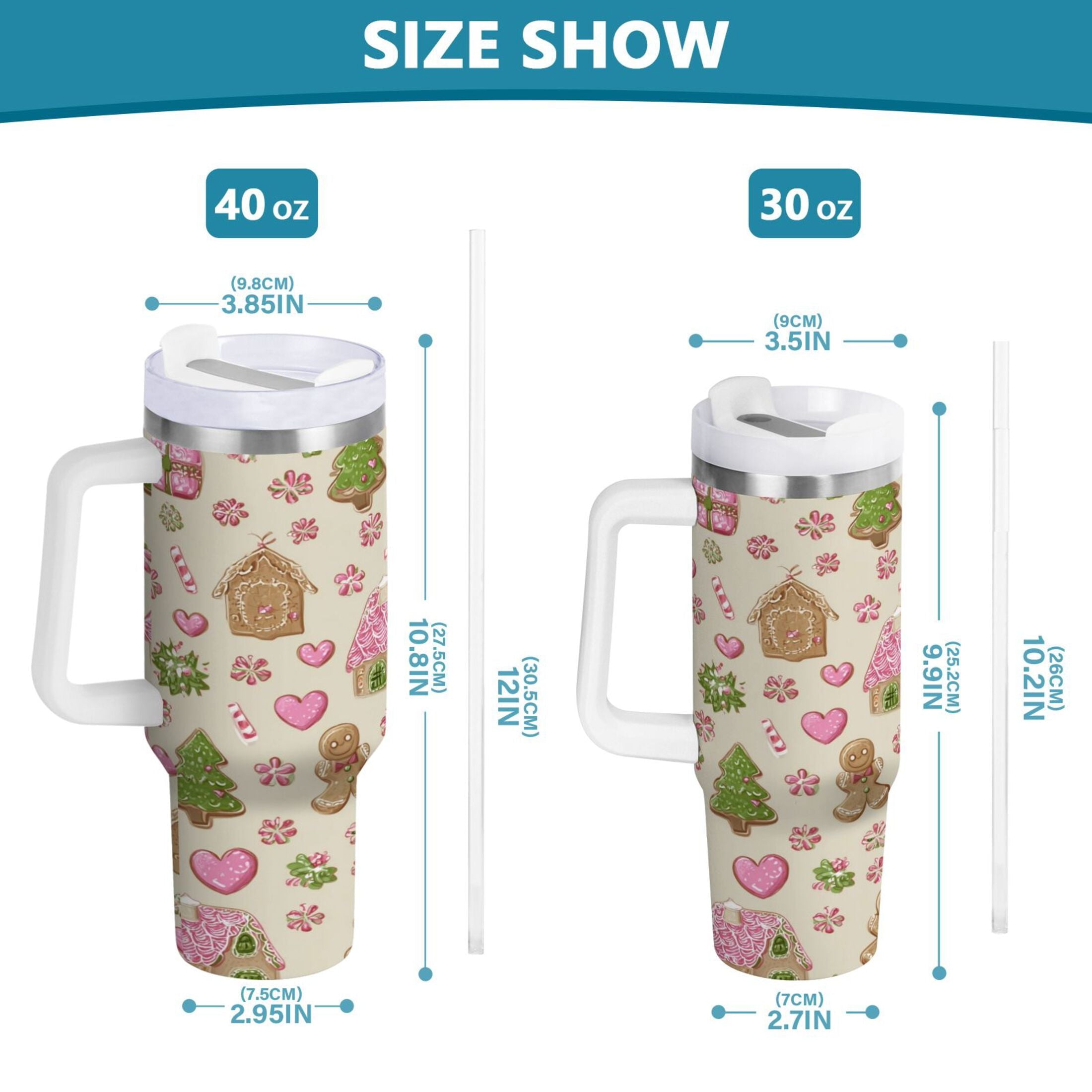40 oz Insulated Stainless Steel Tumbler Double Wall Stainless Steel Tumbler with 2-Way Drinking Pink Cute Christmas Pattern M564U
