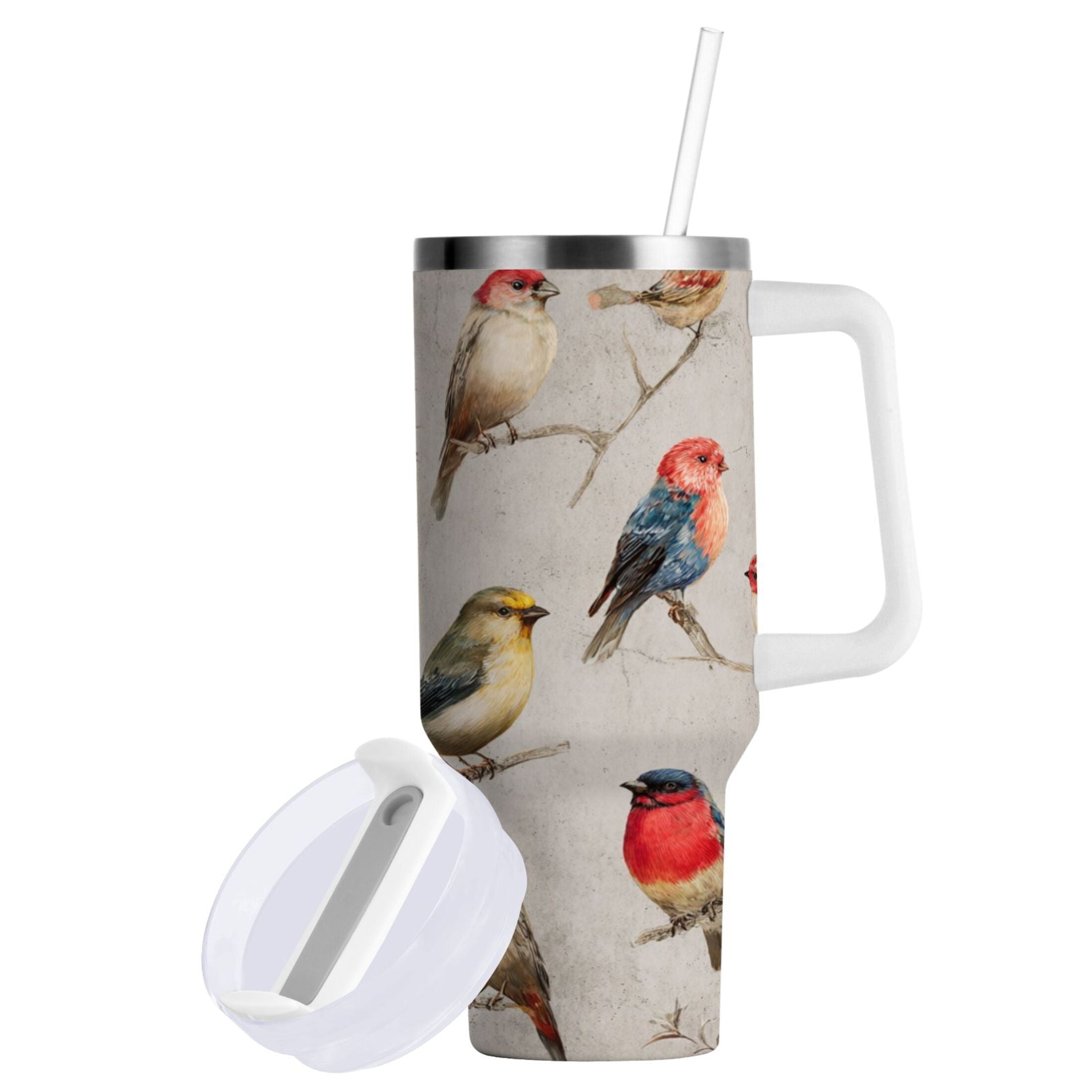 40 oz Insulated Stainless Steel Tumbler Double Wall Stainless Steel Tumbler with 2-Way Drinking Birds Pattern M612W