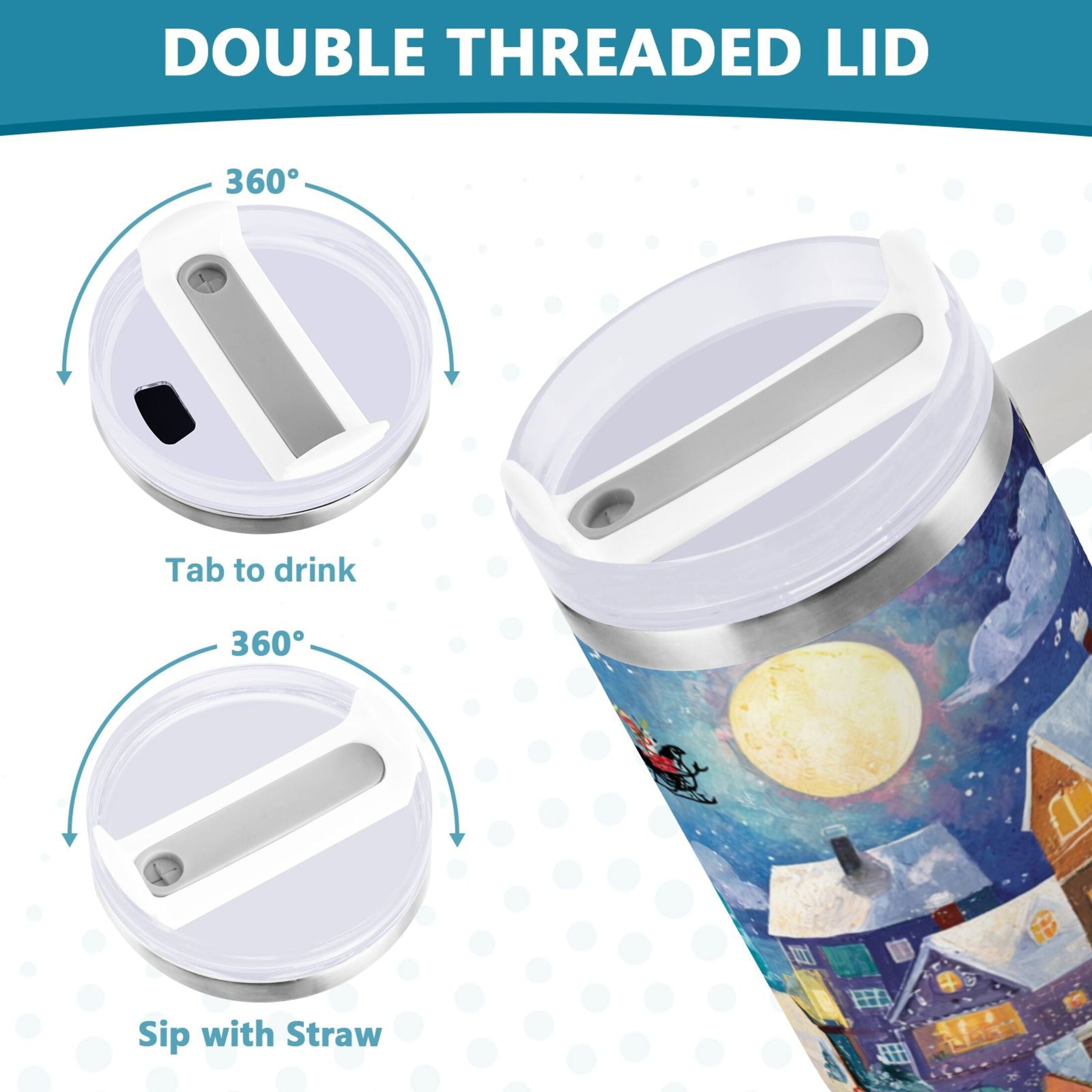 30 oz Insulated Stainless Steel Tumbler Double Wall Stainless Steel Tumbler with 2-Way Drinking Charming Christmas Scene M546F