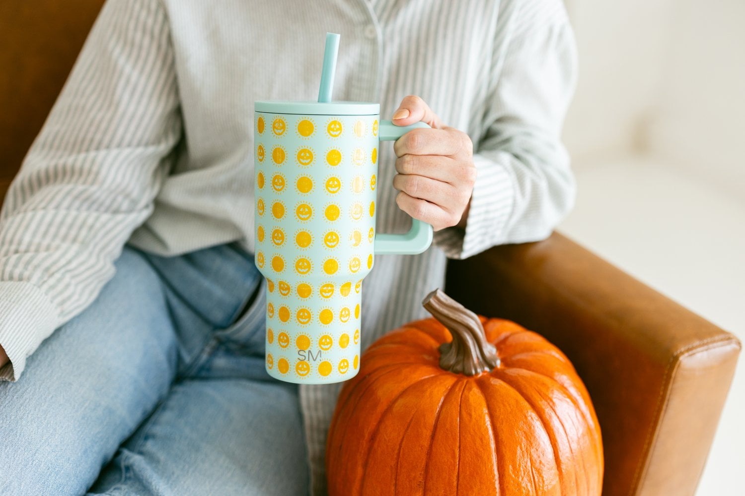 Simple Modern 30 fl oz Insulated Stainless Steel Trek Tumbler with Straw Lid | Seaglass Sage and Cream Checkmate M690P