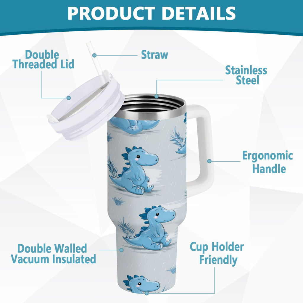 30 oz Insulated Stainless Steel Tumbler Double Wall Stainless Steel Tumbler with 2-Way Drinking Cartoon Blue Dinosaurs M495P