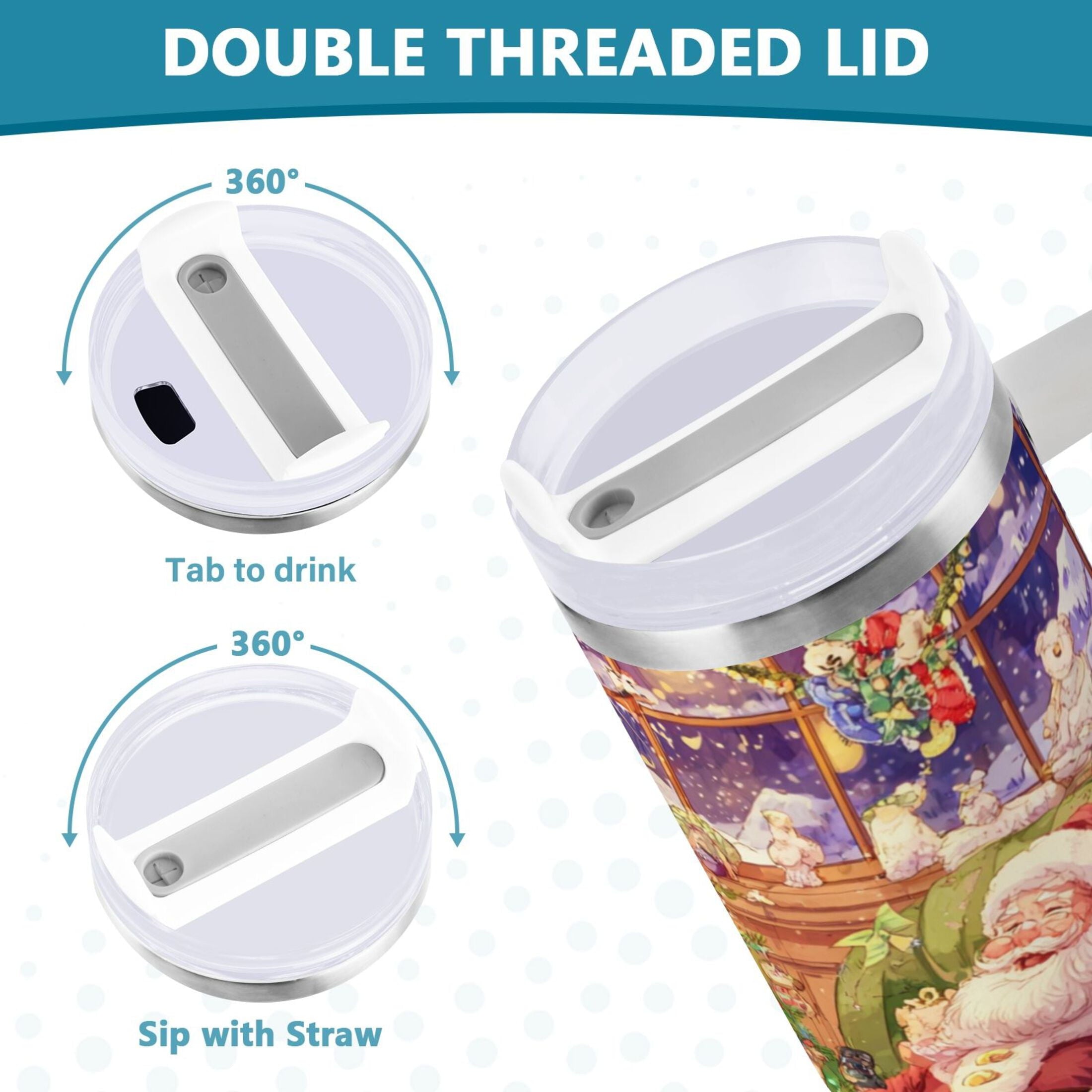 40 oz Insulated Stainless Steel Tumbler Double Wall Stainless Steel Tumbler with 2-Way Drinking Festive Christmas Scene M575A