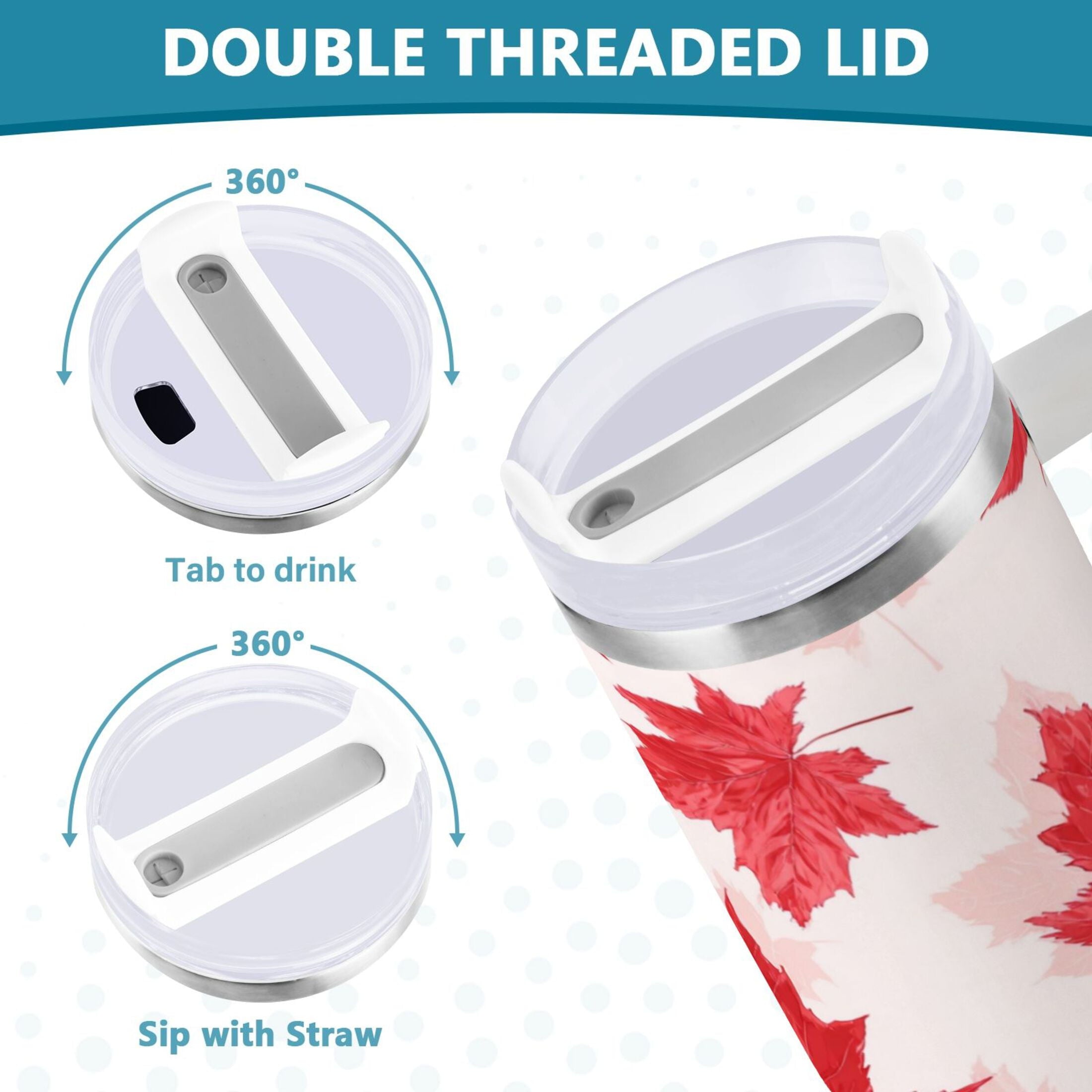 40 oz Insulated Stainless Steel Tumbler Double Wall Stainless Steel Tumbler with 2-Way Drinking Red Maple Leaves Pattern M601D