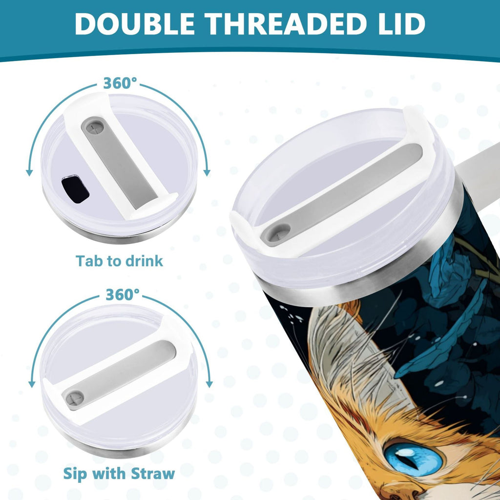 30 oz Insulated Stainless Steel Tumbler Double Wall Stainless Steel Tumbler with 2-Way Drinking Orange Cat with Blue Eyes M585S