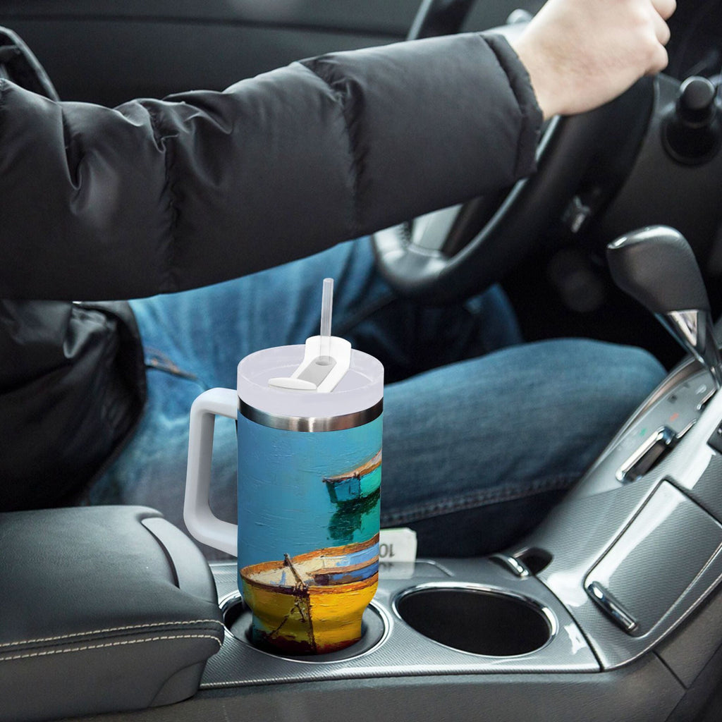 30 oz Insulated Stainless Steel Tumbler Double Wall Stainless Steel Tumbler with 2-Way Drinking Colorful Row Boats M555L