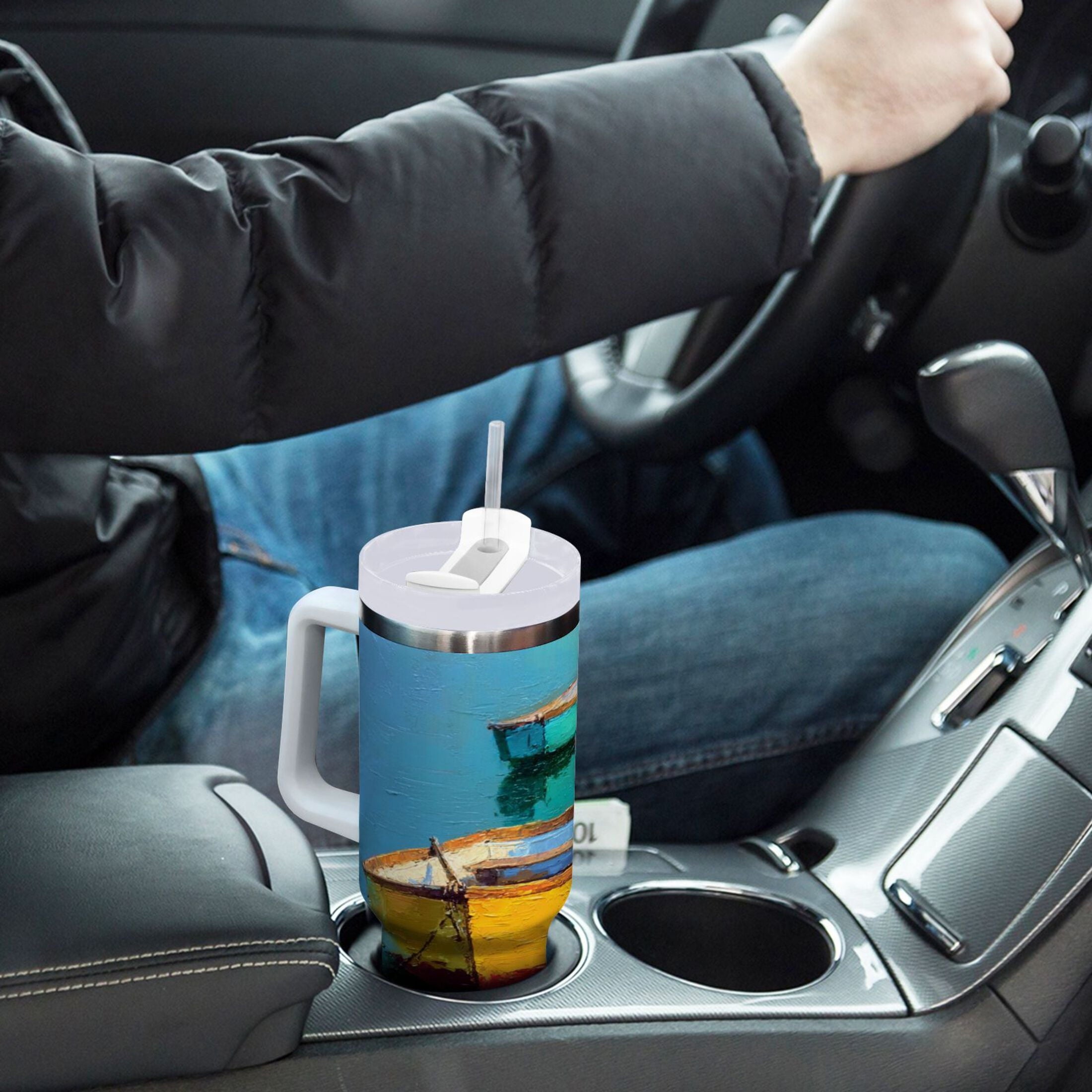 30 oz Insulated Stainless Steel Tumbler Double Wall Stainless Steel Tumbler with 2-Way Drinking Colorful Row Boats M555L