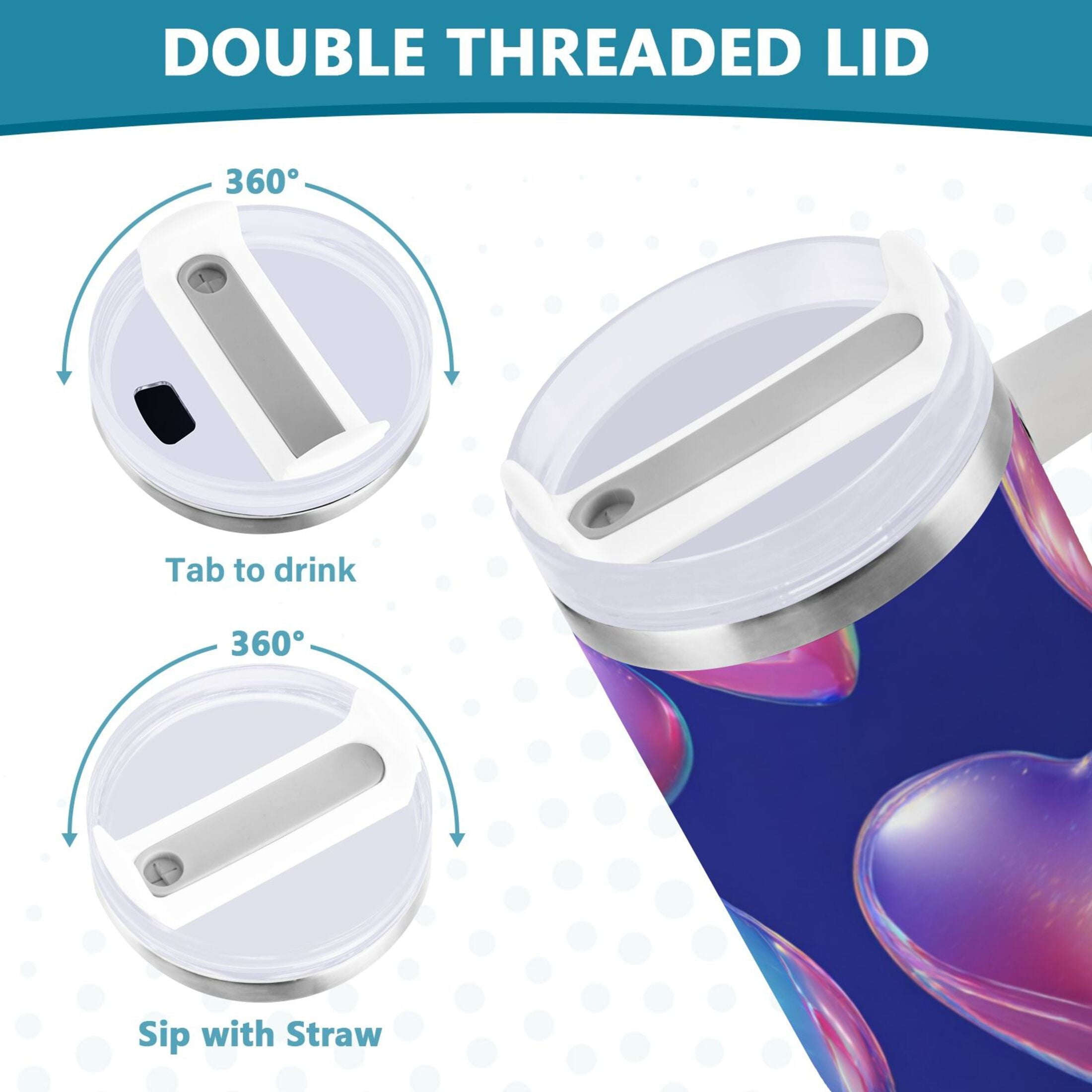 30 oz Insulated Stainless Steel Tumbler Double Wall Stainless Steel Tumbler with 2-Way Drinking Pink-purple Hearts M508V