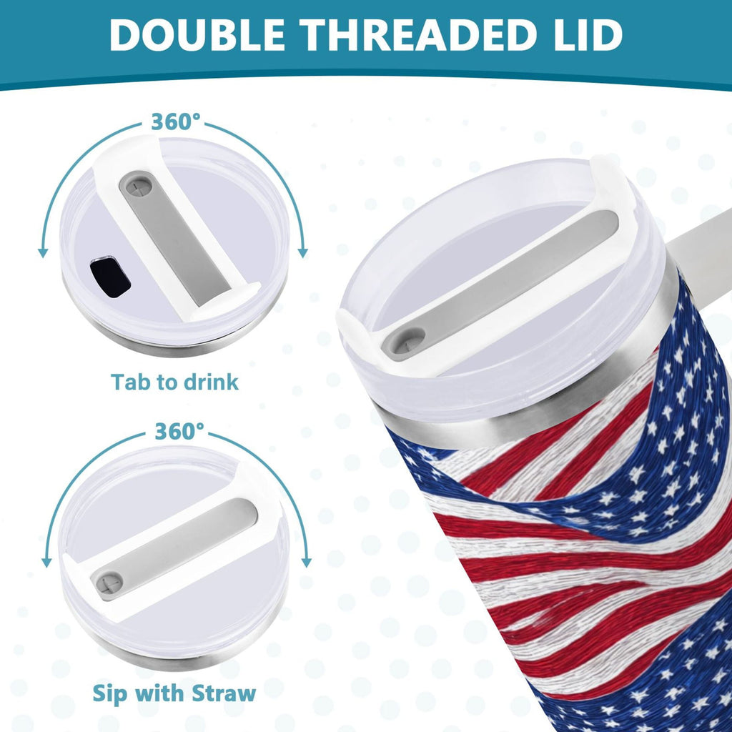 30 oz Insulated Stainless Steel Tumbler Double Wall Stainless Steel Tumbler with 2-Way Drinking Flags Wave Pattern M536J
