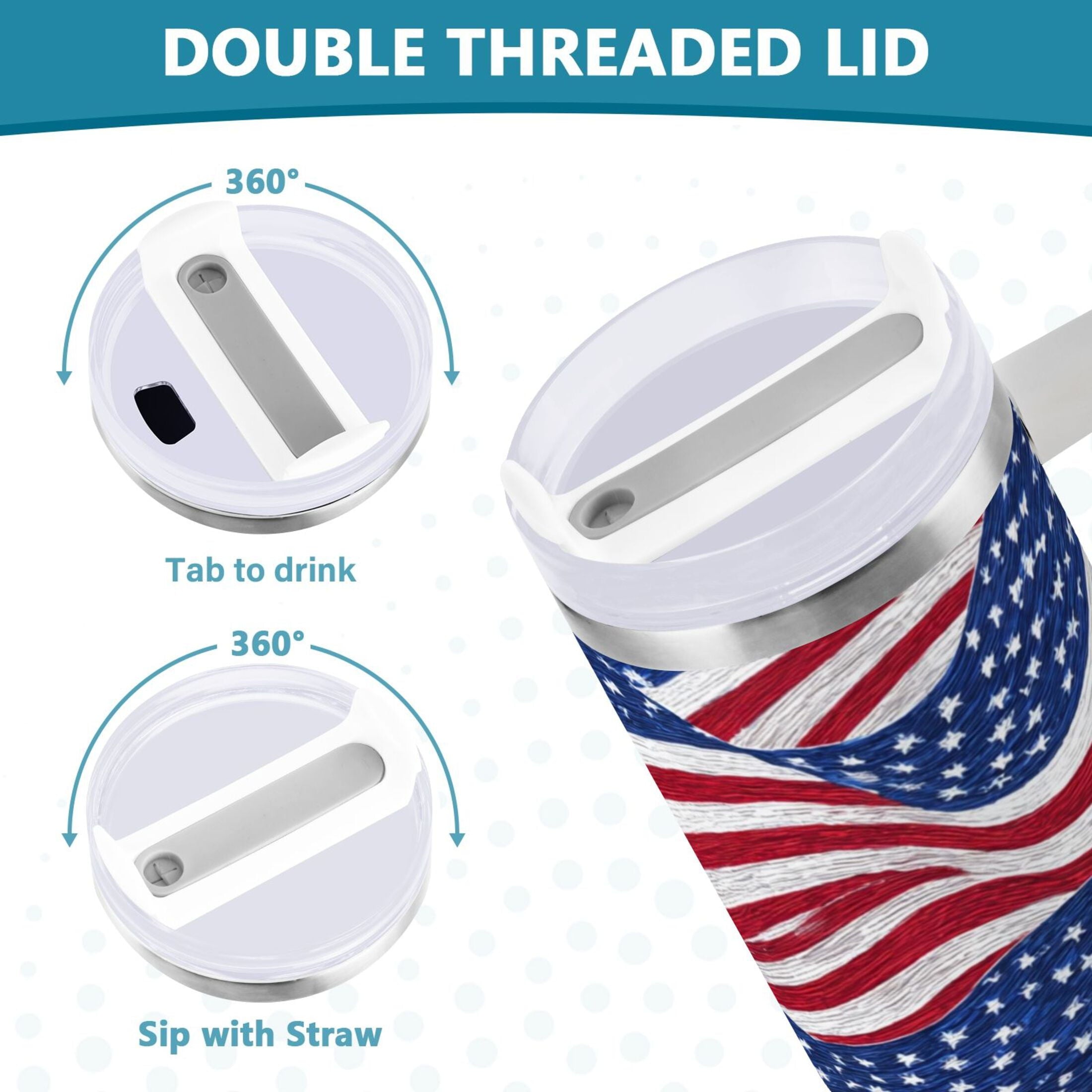 30 oz Insulated Stainless Steel Tumbler Double Wall Stainless Steel Tumbler with 2-Way Drinking Flags Wave Pattern M536J
