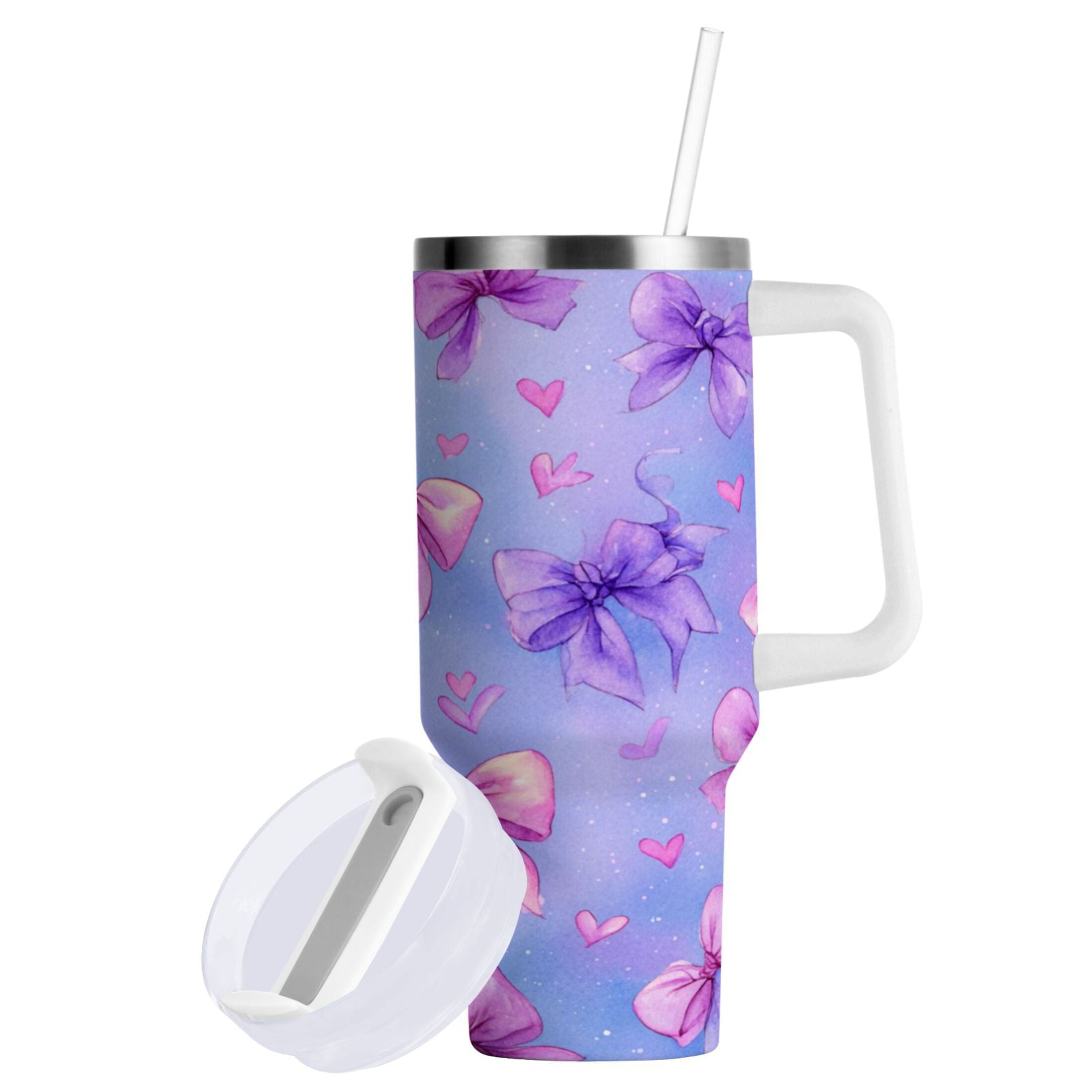 30 oz Insulated Stainless Steel Tumbler Double Wall Stainless Steel Tumbler with 2-Way Drinking Watercolor Bows Pattern M627P