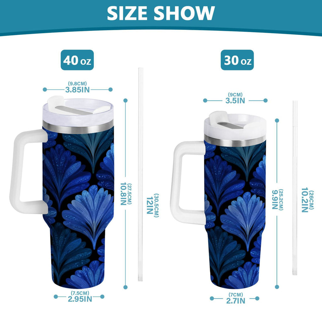 30 oz Insulated Stainless Steel Tumbler Double Wall Stainless Steel Tumbler with 2-Way Drinking Blue Batik Leaves Pattern M525X