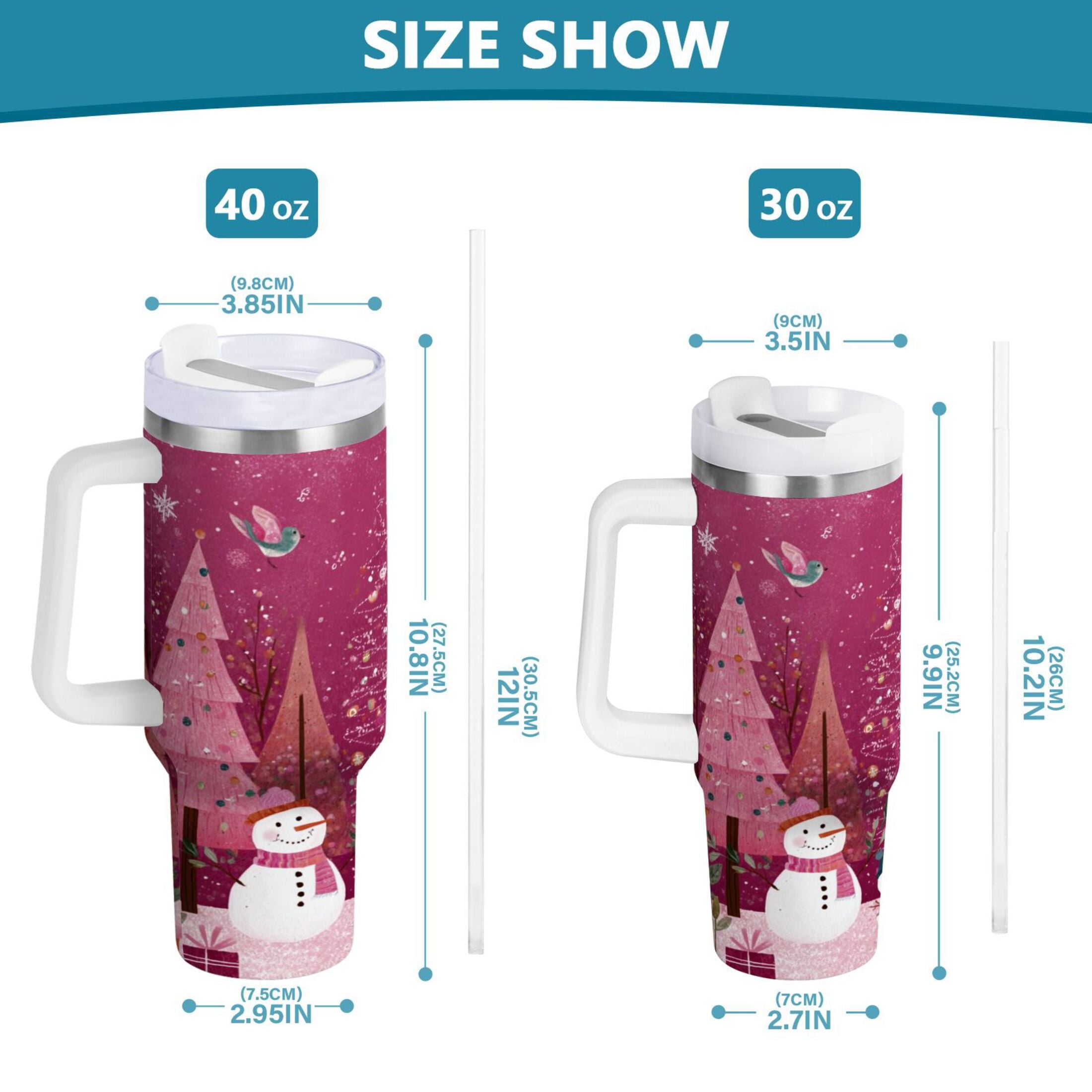 40 oz Insulated Stainless Steel Tumbler Double Wall Stainless Steel Tumbler with 2-Way Drinking Pink Christmas Forest M512A