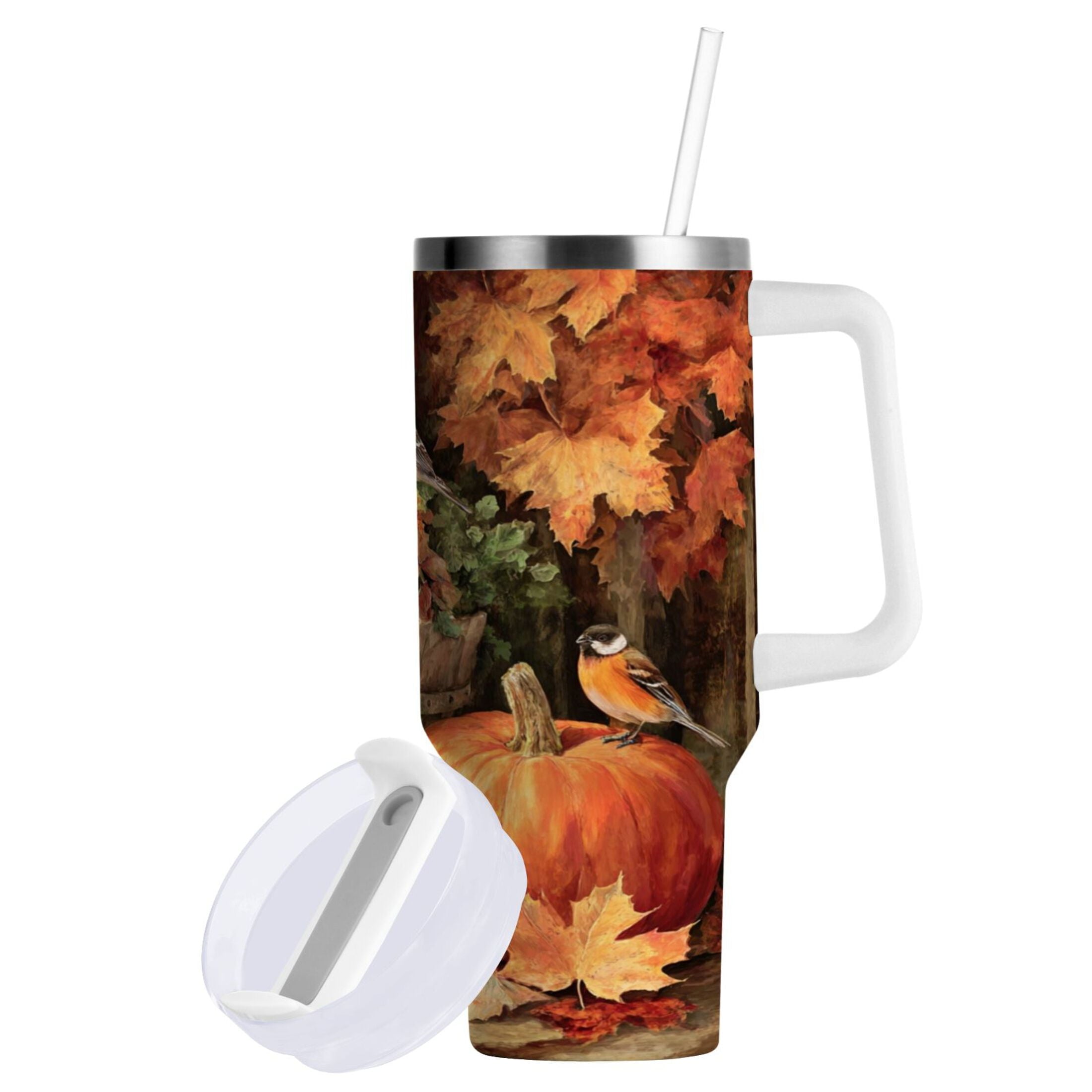 30 oz Insulated Stainless Steel Tumbler Double Wall Stainless Steel Tumbler with 2-Way Drinking Beautiful Fall Scene M610K