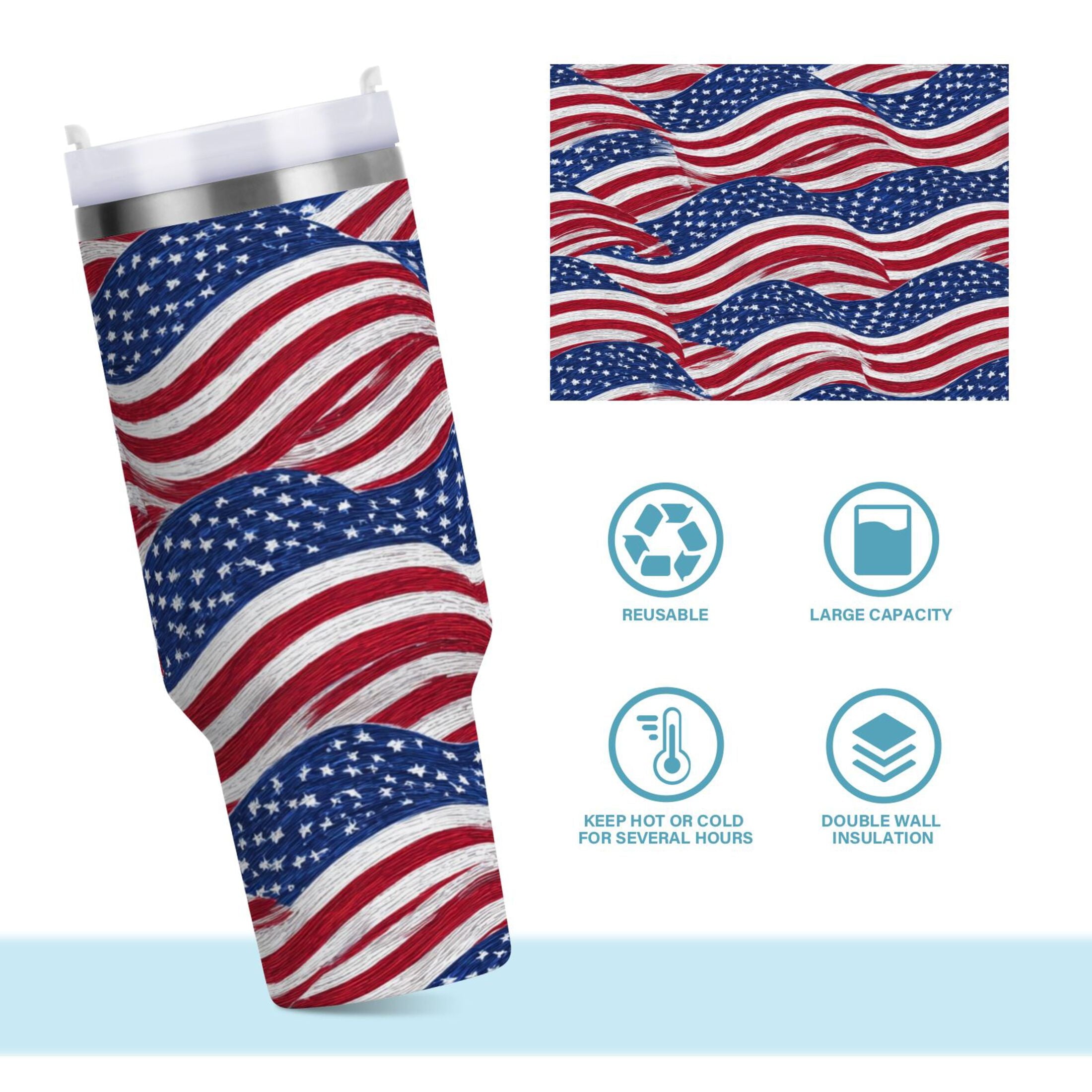 30 oz Insulated Stainless Steel Tumbler Double Wall Stainless Steel Tumbler with 2-Way Drinking Flags Wave Pattern M536J