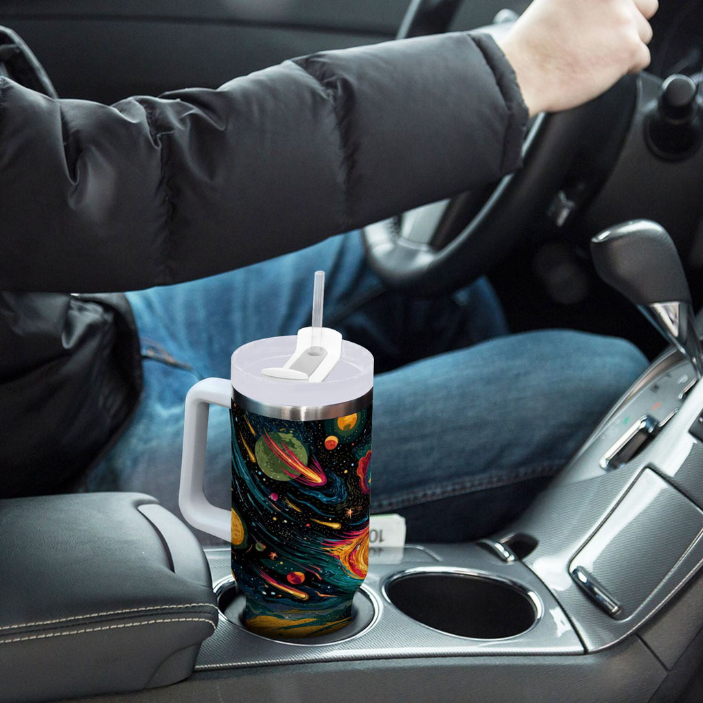 40 oz Insulated Stainless Steel Tumbler Double Wall Stainless Steel Tumbler with 2-Way Drinking Swirling Galaxy M496N
