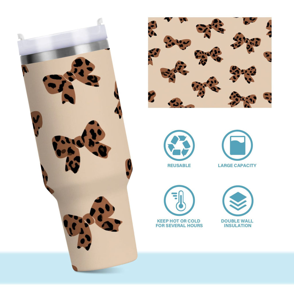30 oz Insulated Stainless Steel Tumbler Double Wall Stainless Steel Tumbler with 2-Way Drinking Cute Brown Bow M528Z