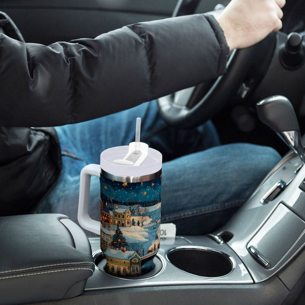 30 oz Insulated Stainless Steel Tumbler Double Wall Stainless Steel Tumbler with 2-Way Drinking Whimsical Christmas Scene M545W