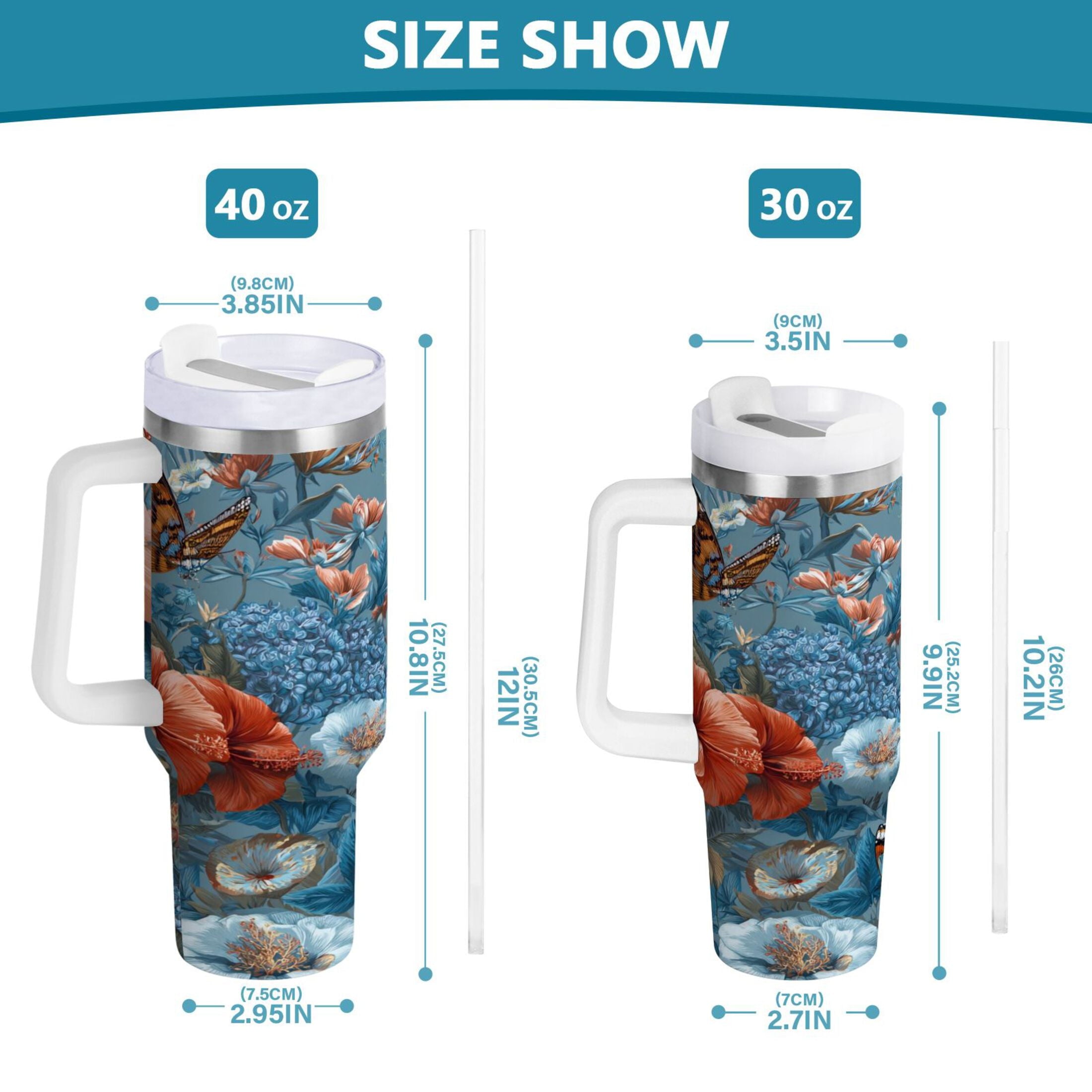 30 oz Insulated Stainless Steel Tumbler Double Wall Stainless Steel Tumbler with 2-Way Drinking Birds and Flowers M552F