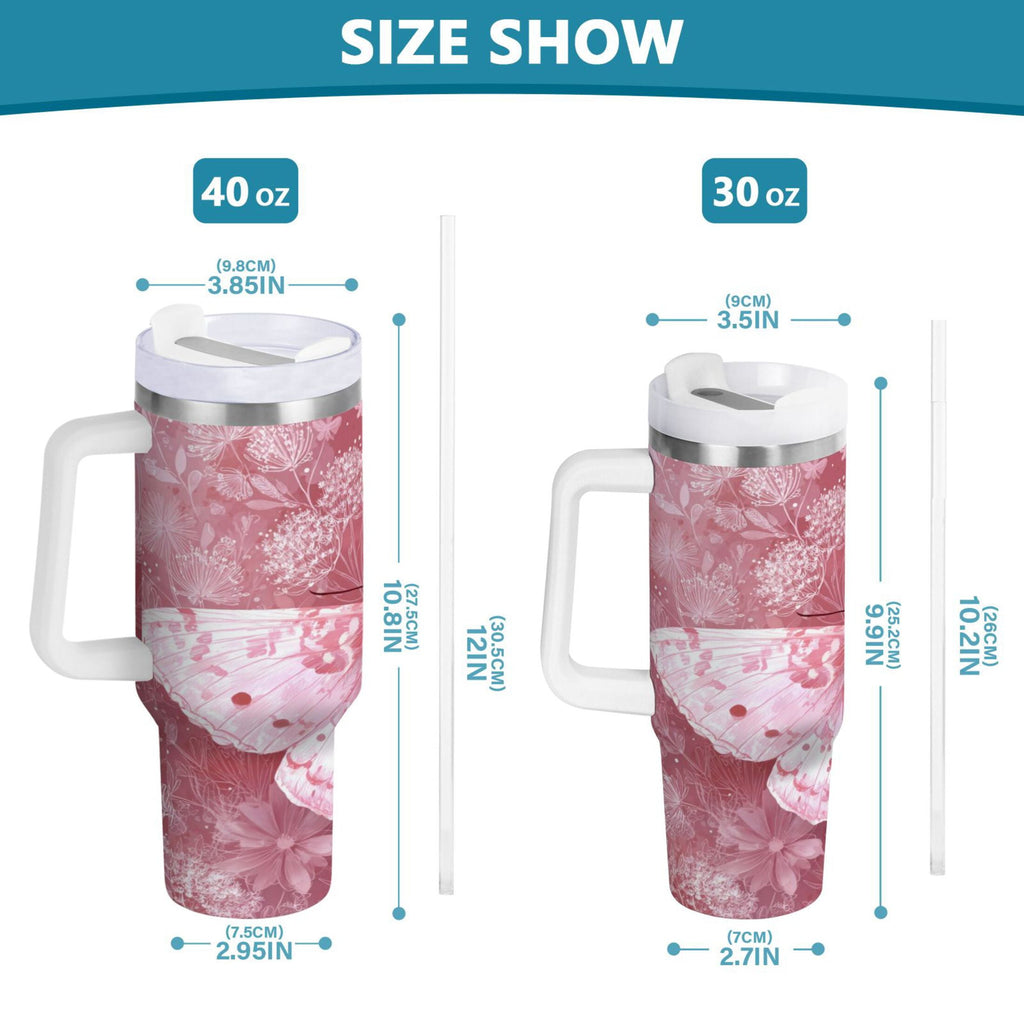 30 oz Insulated Stainless Steel Tumbler Double Wall Stainless Steel Tumbler with 2-Way Drinking Soft Pink Butterfly M561N