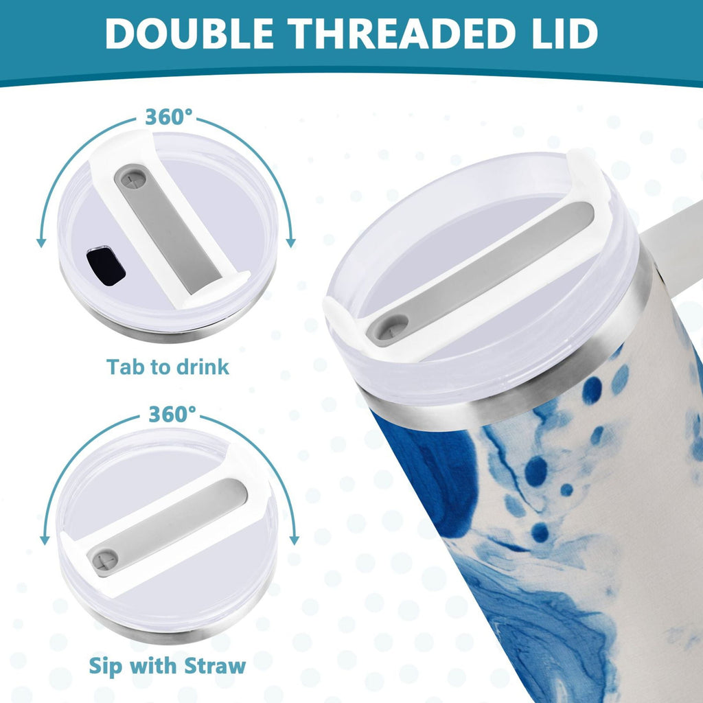 40 oz Insulated Stainless Steel Tumbler Double Wall Stainless Steel Tumbler with 2-Way Drinking Indigo Blue Tie-dye Pattern M632K