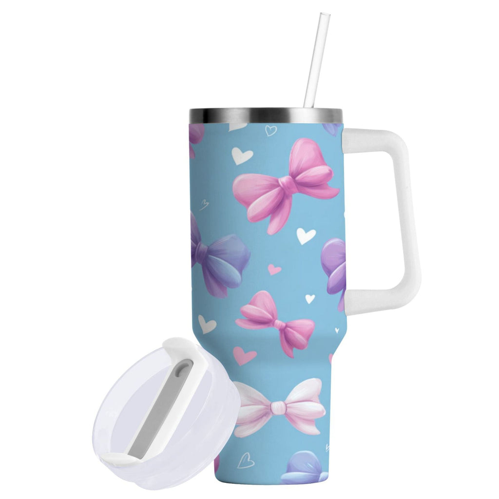 30 oz Insulated Stainless Steel Tumbler Double Wall Stainless Steel Tumbler with 2-Way Drinking Pink and Purple Bows M526Z