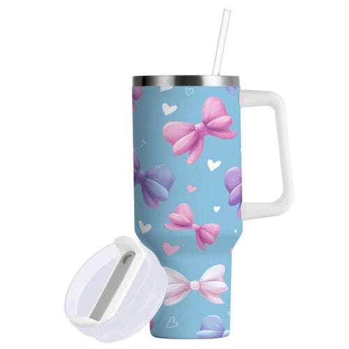 30 oz Insulated Stainless Steel Tumbler Double Wall Stainless Steel Tumbler with 2-Way Drinking Pink and Purple Bows M526Z