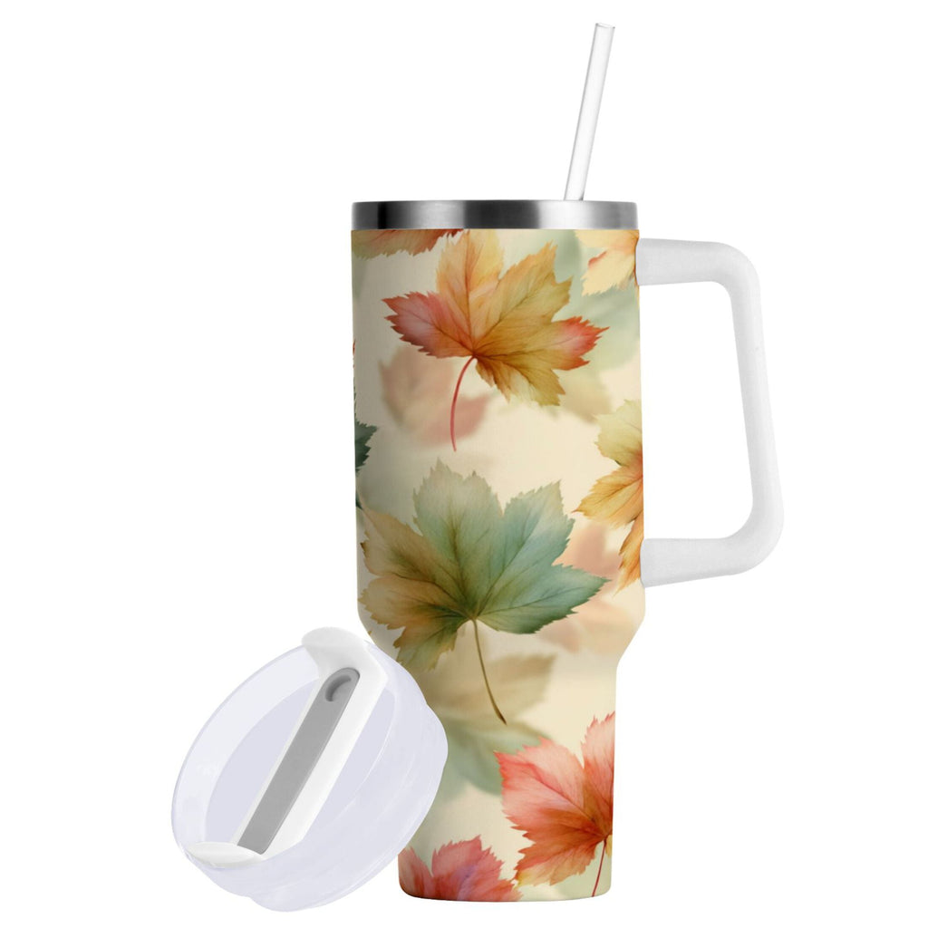 40 oz Insulated Stainless Steel Tumbler Double Wall Stainless Steel Tumbler with 2-Way Drinking Watercolor Maple Leaves Pattern M513P