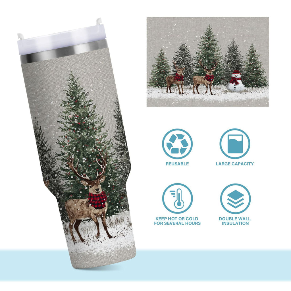 30 oz Insulated Stainless Steel Tumbler Double Wall Stainless Steel Tumbler with 2-Way Drinking Christmas Deer and Snowmen M619N