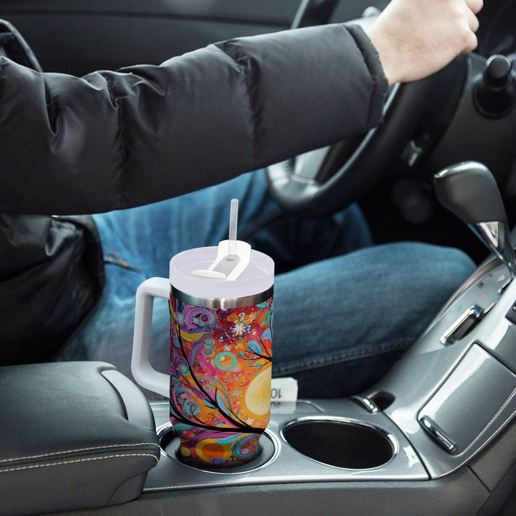30 oz Insulated Stainless Steel Tumbler Double Wall Stainless Steel Tumbler with 2-Way Drinking Beautiful Abstract Tree Painting M654J