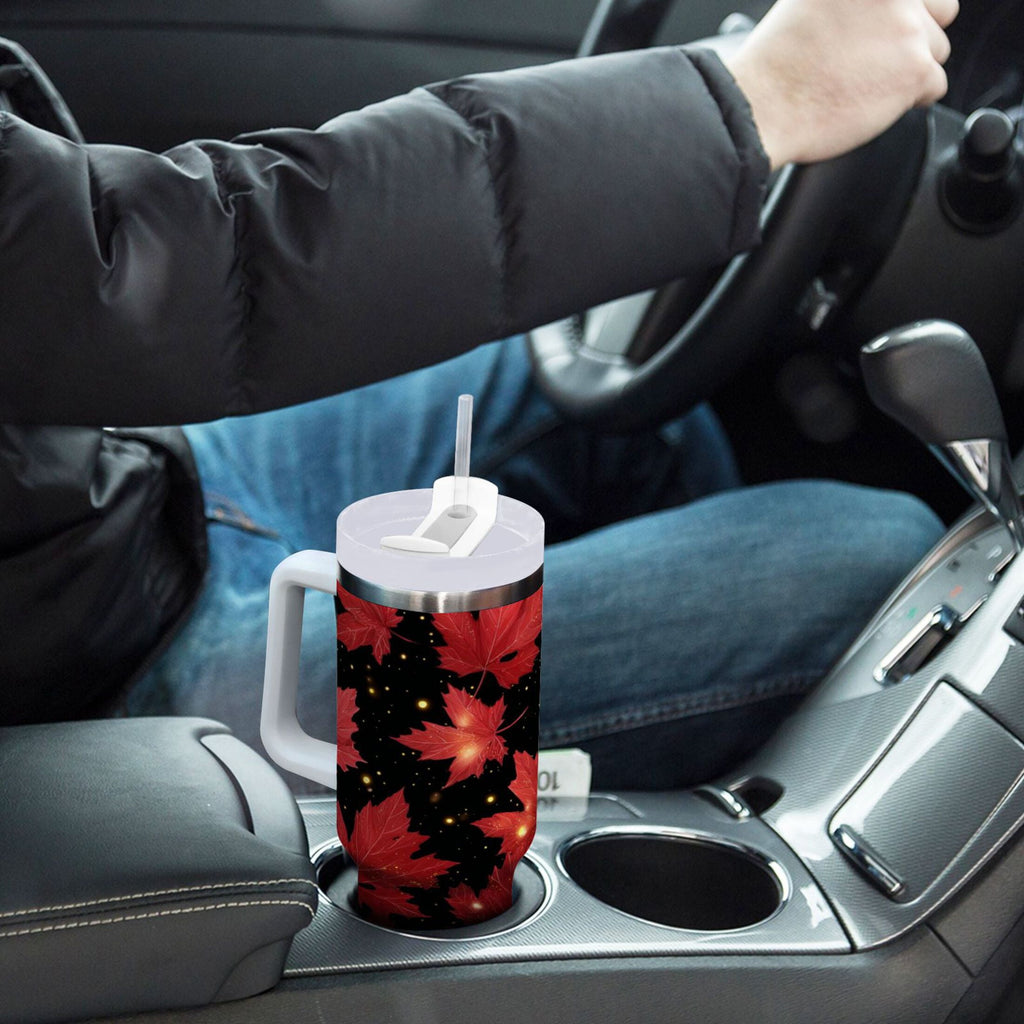 40 oz Insulated Stainless Steel Tumbler Double Wall Stainless Steel Tumbler with 2-Way Drinking Maple Leaves and Fireflies M516Q