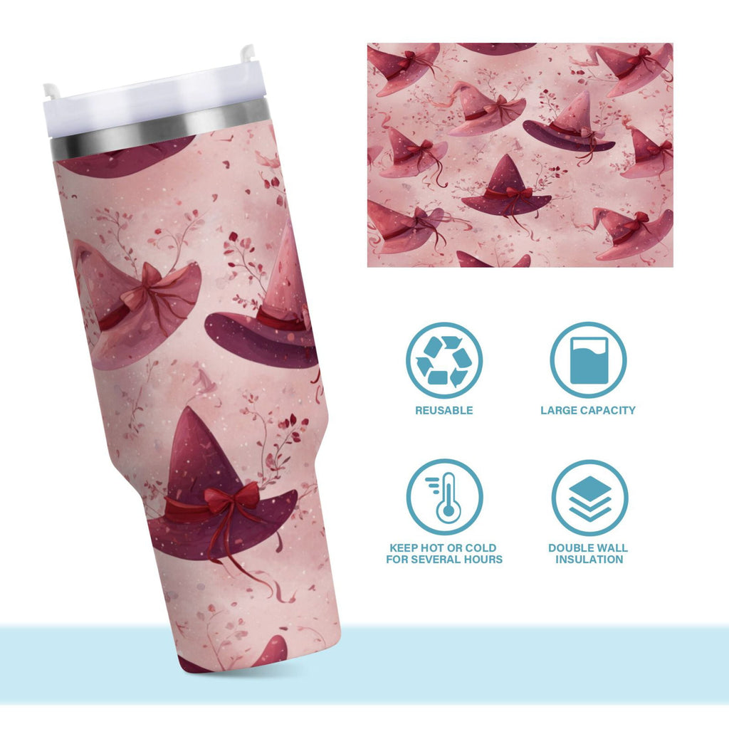 30 oz Insulated Stainless Steel Tumbler Double Wall Stainless Steel Tumbler with 2-Way Drinking Hats with Delicate Bows M679V