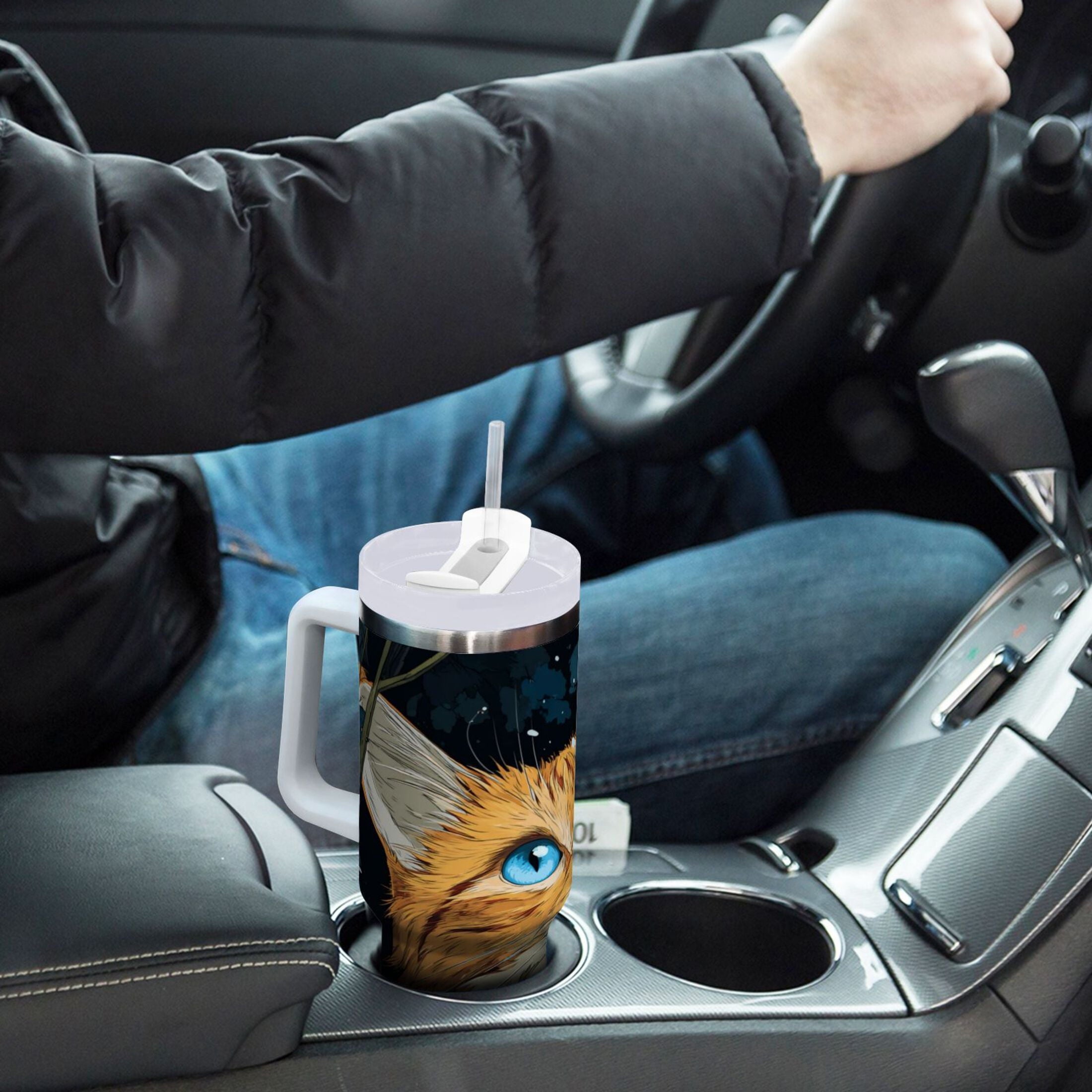 30 oz Insulated Stainless Steel Tumbler Double Wall Stainless Steel Tumbler with 2-Way Drinking Orange Cat with Blue Eyes M585S