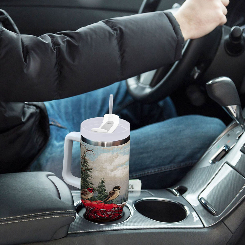 30 oz Insulated Stainless Steel Tumbler Double Wall Stainless Steel Tumbler with 2-Way Drinking Apples and Baskets M529T