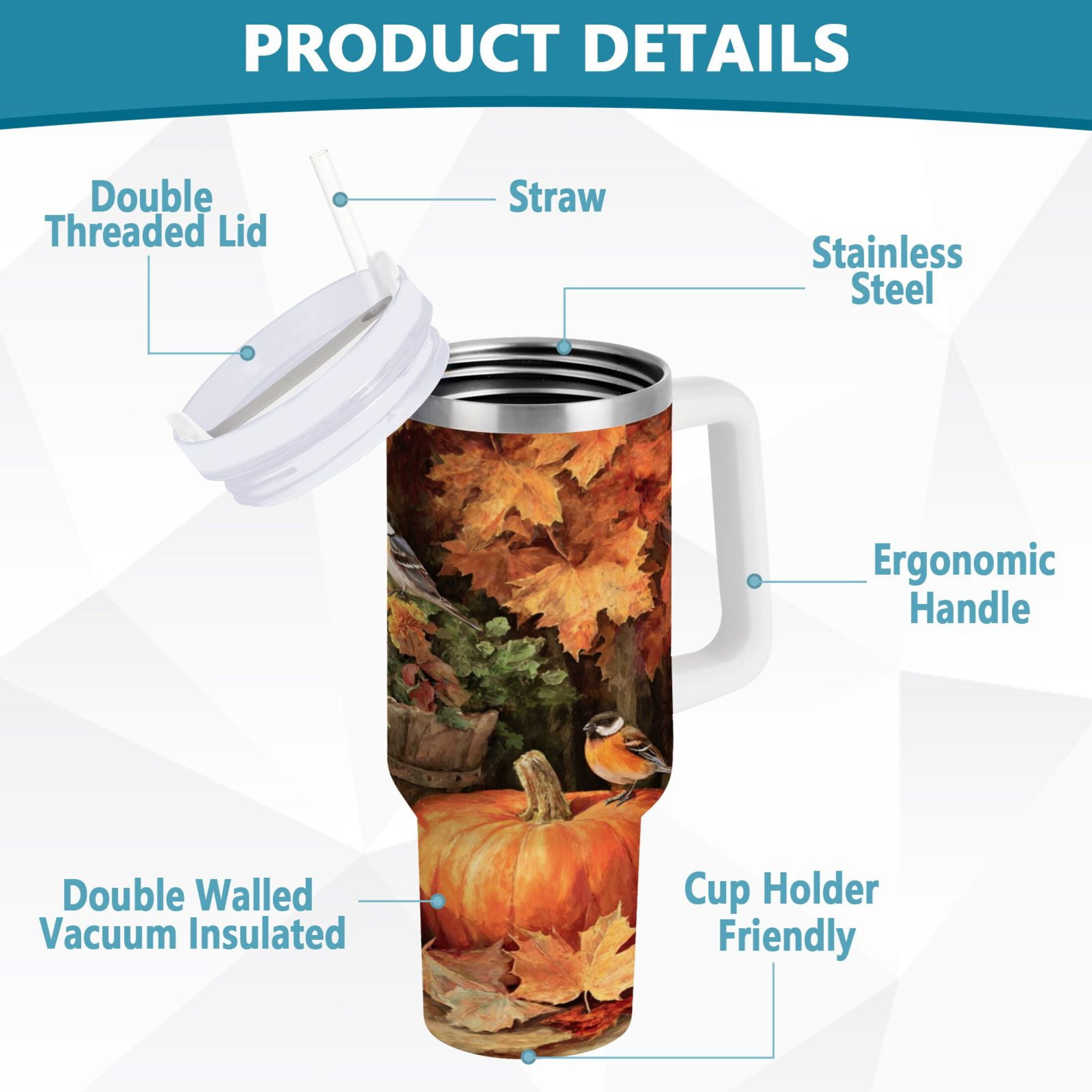 30 oz Insulated Stainless Steel Tumbler Double Wall Stainless Steel Tumbler with 2-Way Drinking Beautiful Fall Scene M610K