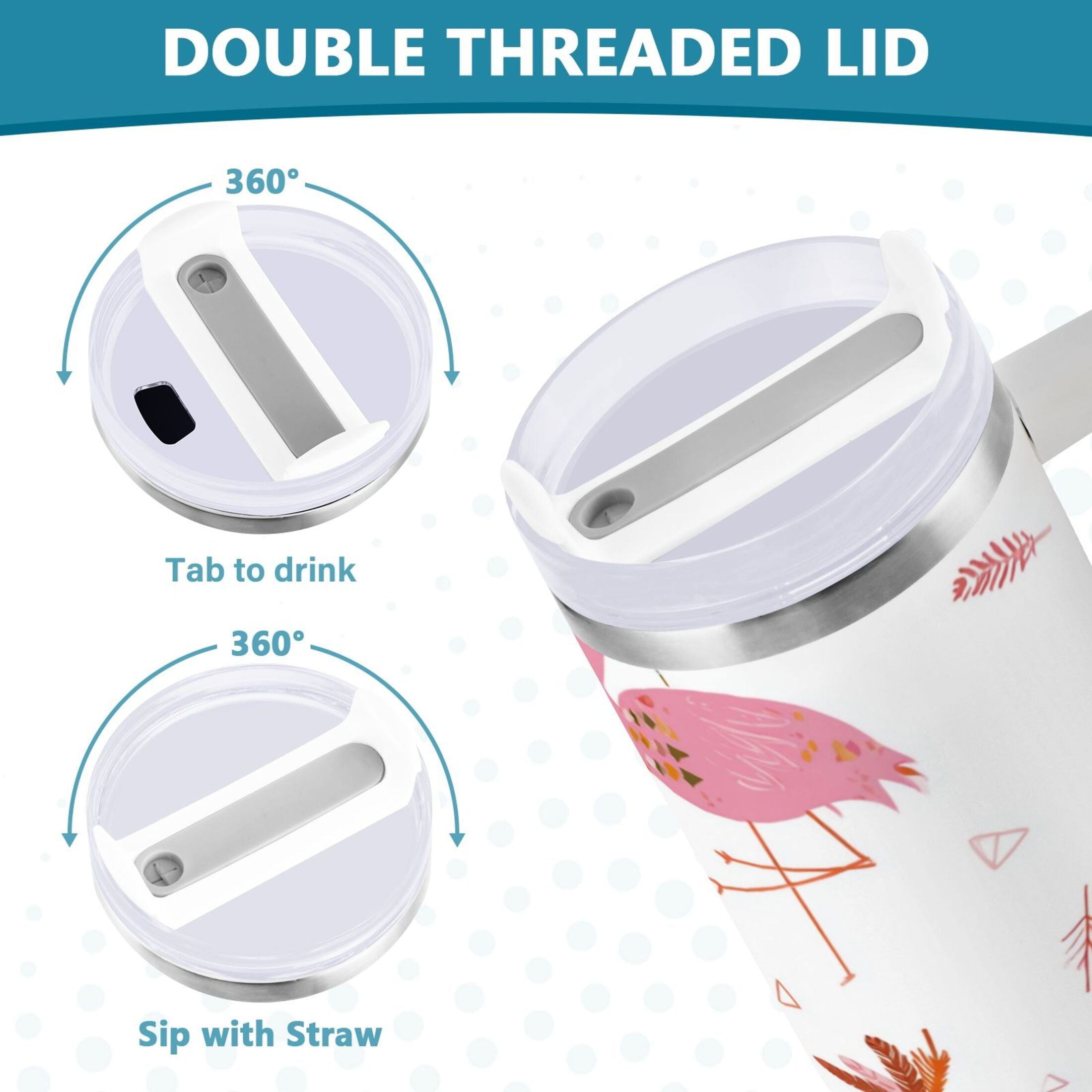 40 oz Insulated Stainless Steel Tumbler Double Wall Stainless Steel Tumbler with 2-Way Drinking Cute Pink Flamingo Pattern M515A