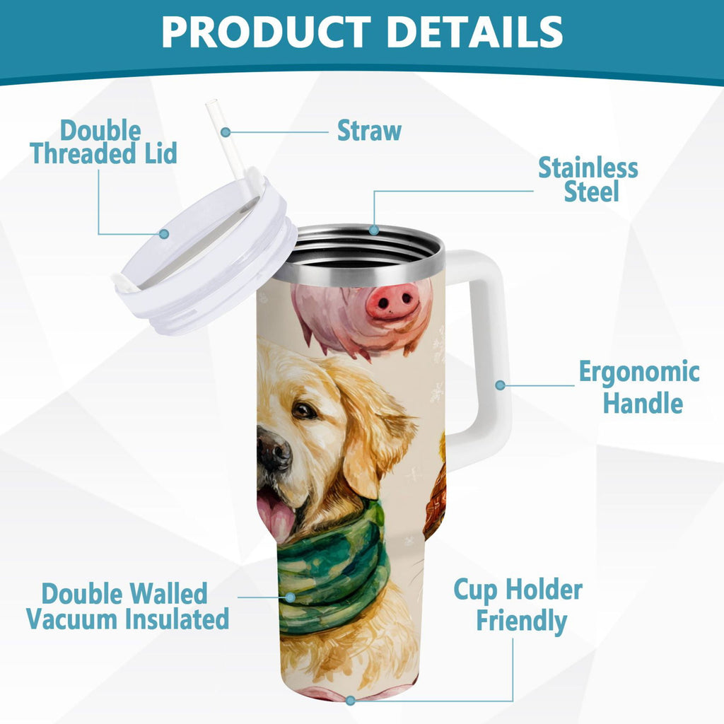 30 oz Insulated Stainless Steel Tumbler Double Wall Stainless Steel Tumbler with 2-Way Drinking Watercolor Animals Pattern M618Q