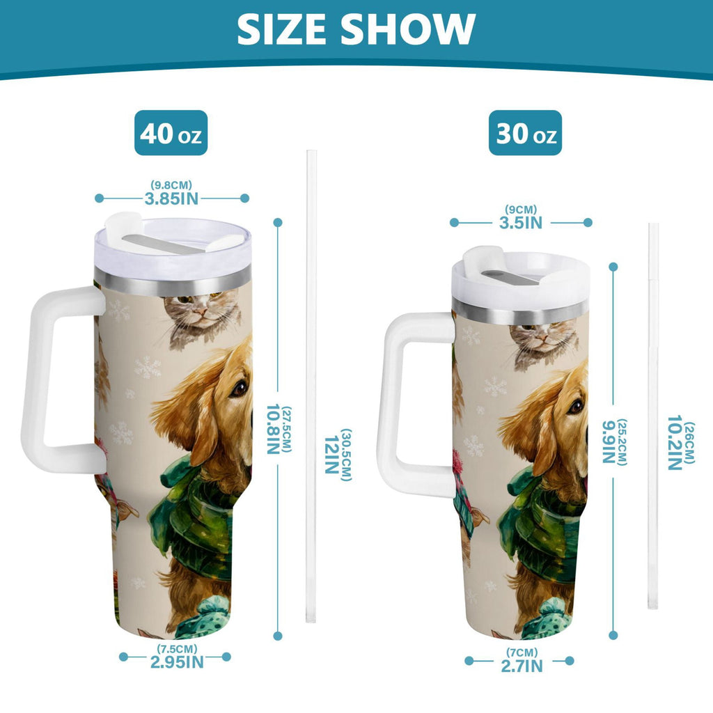 30 oz Insulated Stainless Steel Tumbler Double Wall Stainless Steel Tumbler with 2-Way Drinking Watercolor Animals Pattern M618Q