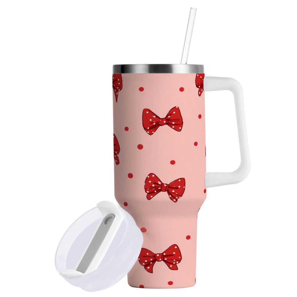 40 oz Insulated Stainless Steel Tumbler Double Wall Stainless Steel Tumbler with 2-Way Drinking Red Bows and Polka Dots M531W