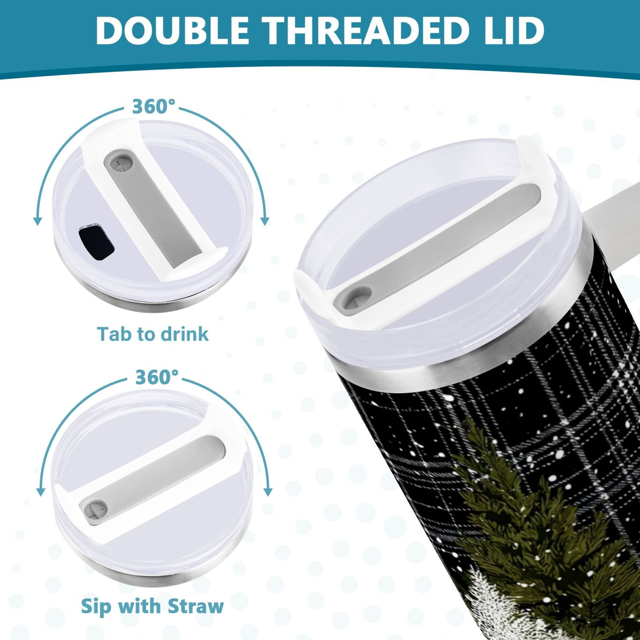 40 oz Insulated Stainless Steel Tumbler Double Wall Stainless Steel Tumbler with 2-Way Drinking Red Truck with Christmas Tree M669J