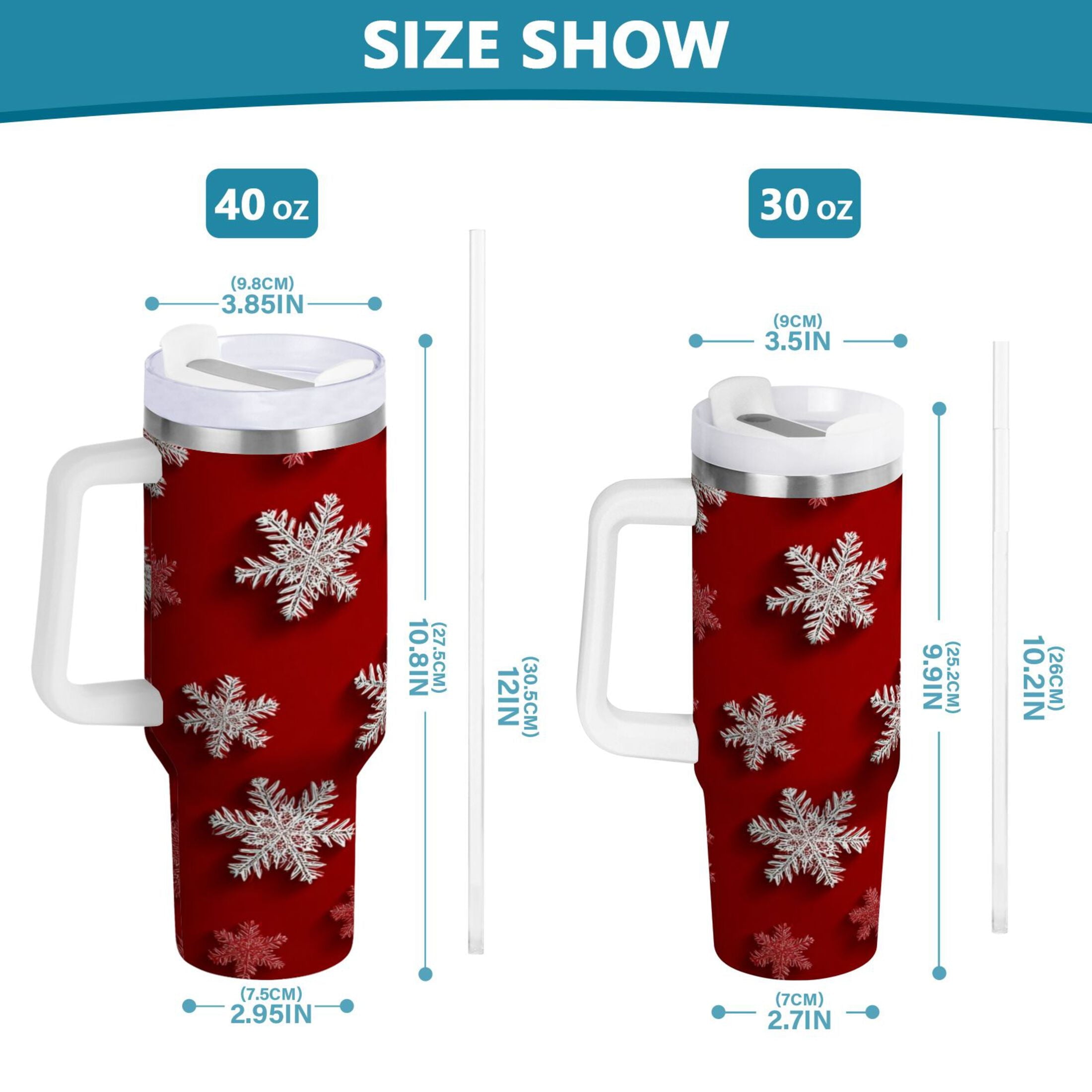 30 oz Insulated Stainless Steel Tumbler Double Wall Stainless Steel Tumbler with 2-Way Drinking Red and White Snowflakes M554W