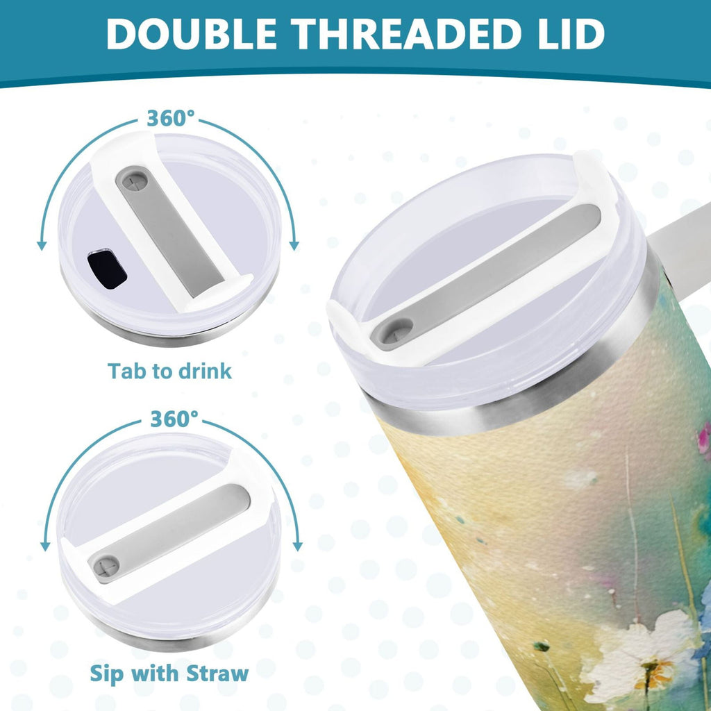 30 oz Insulated Stainless Steel Tumbler Double Wall Stainless Steel Tumbler with 2-Way Drinking Watercolor Wildflowers M563C
