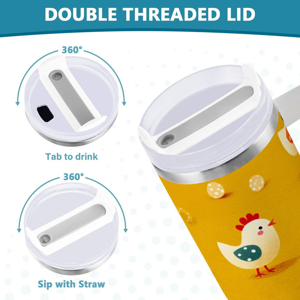30 oz Insulated Stainless Steel Tumbler Double Wall Stainless Steel Tumbler with 2-Way Drinking Cartoon Chickens Pattern M551U