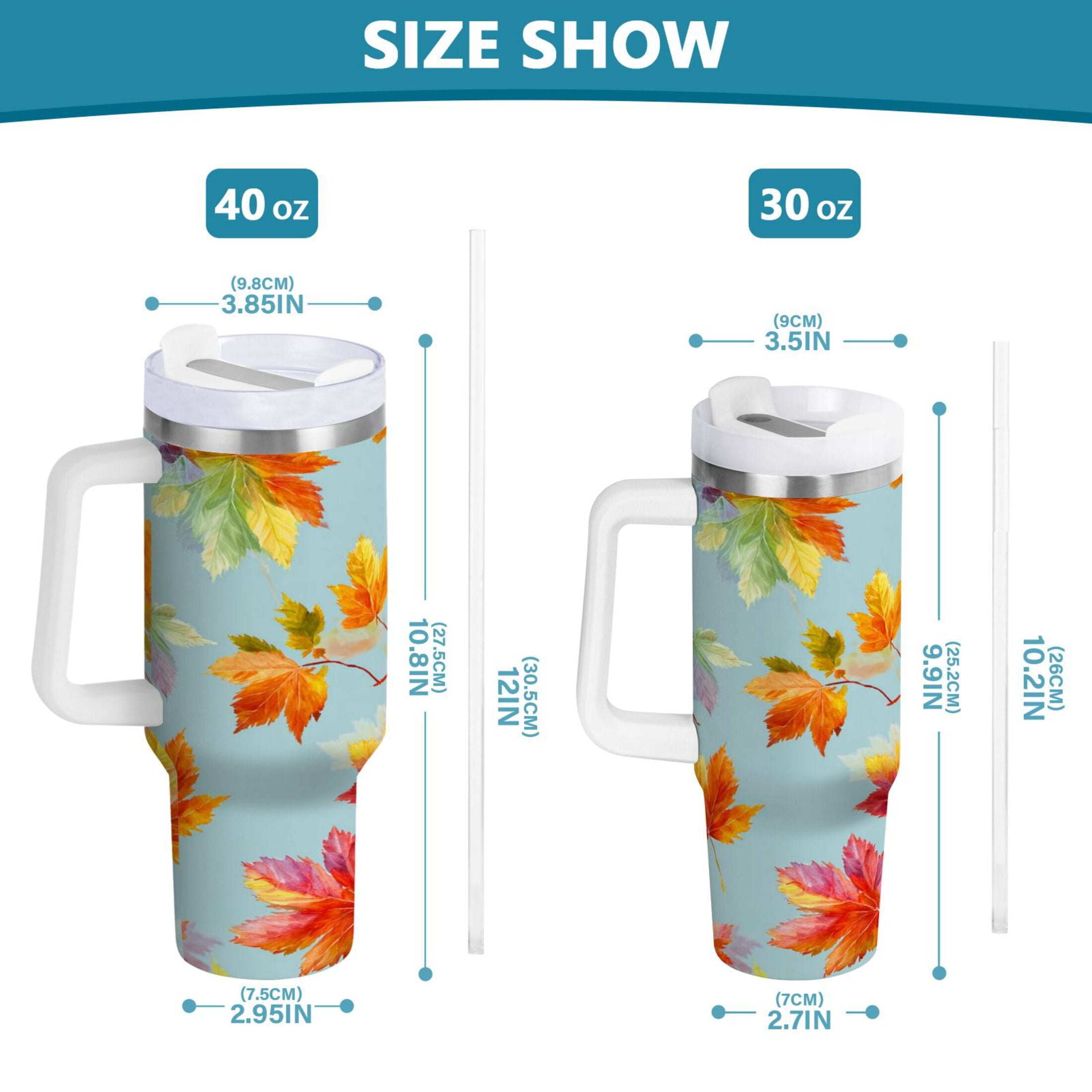 30 oz Insulated Stainless Steel Tumbler Double Wall Stainless Steel Tumbler with 2-Way Drinking Colorful Autumn Maple Leaves M616G