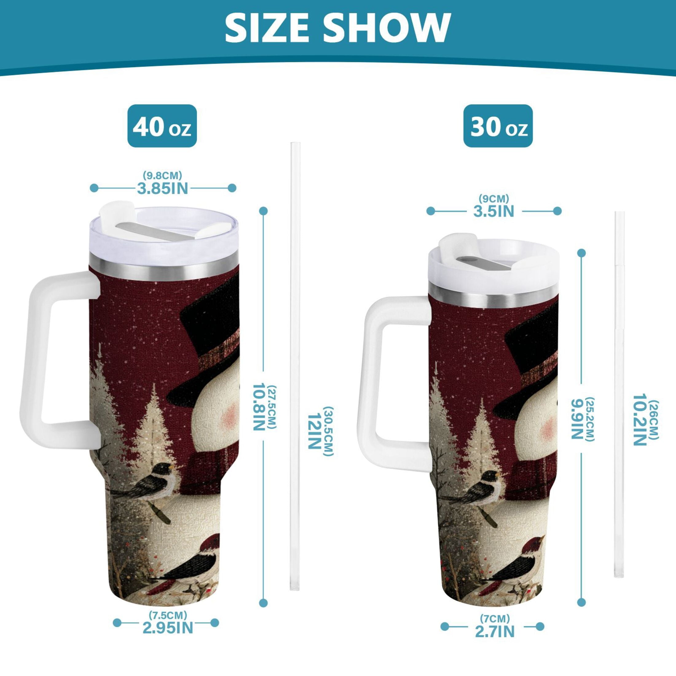 30 oz Insulated Stainless Steel Tumbler Double Wall Stainless Steel Tumbler with 2-Way Drinking Snowman and Birds M637R